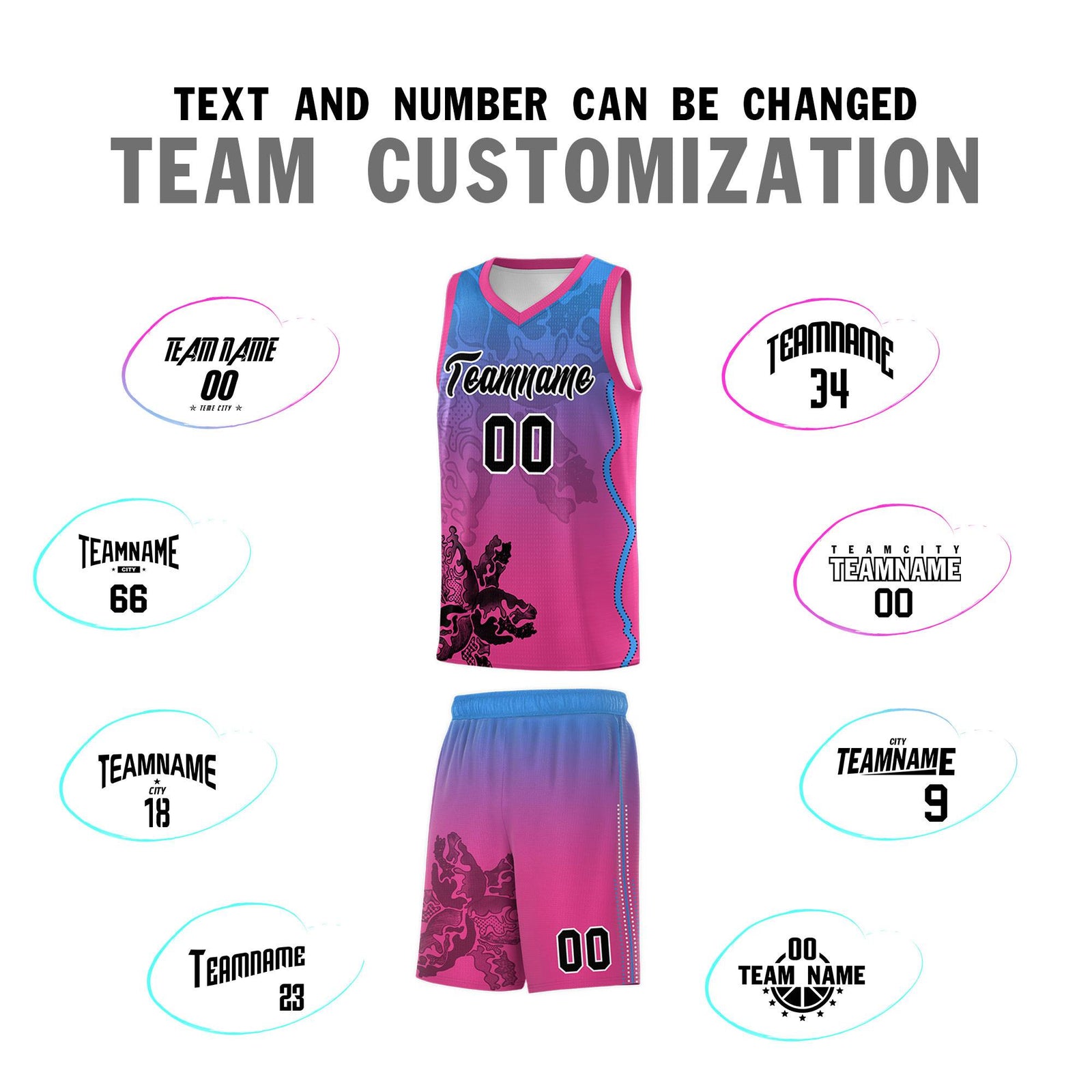 Custom Pink Light Blue Basketball Jersey - Illusion Flower Gradient Breathable mesh Fabric