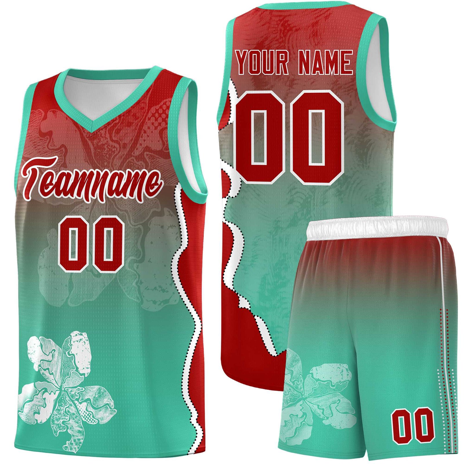Custom Bright Green Red Basketball Jersey - Illusion Flower Gradient Durable Fabric