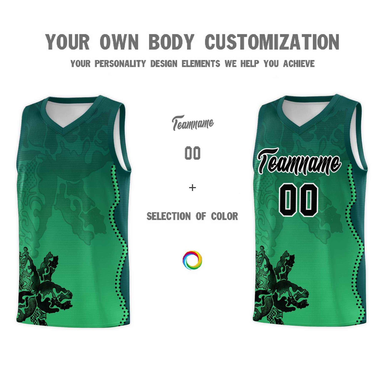 Custom Bright Green Midnight Green Basketball Jersey - Illusion Flower Gradient Moisture wicking Fabric