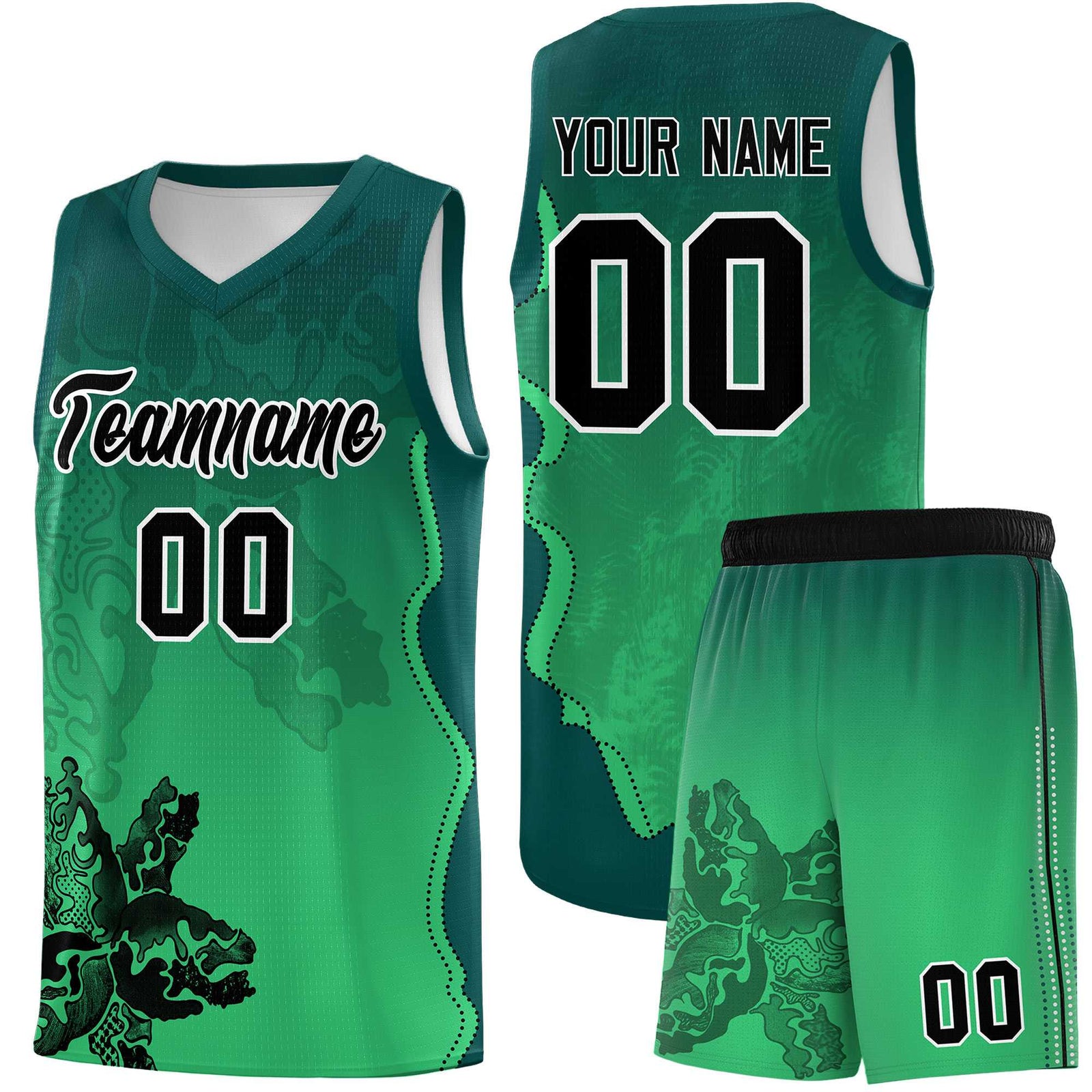 Custom Bright Green Midnight Green Basketball Jersey - Illusion Flower Gradient Moisture wicking Fabric