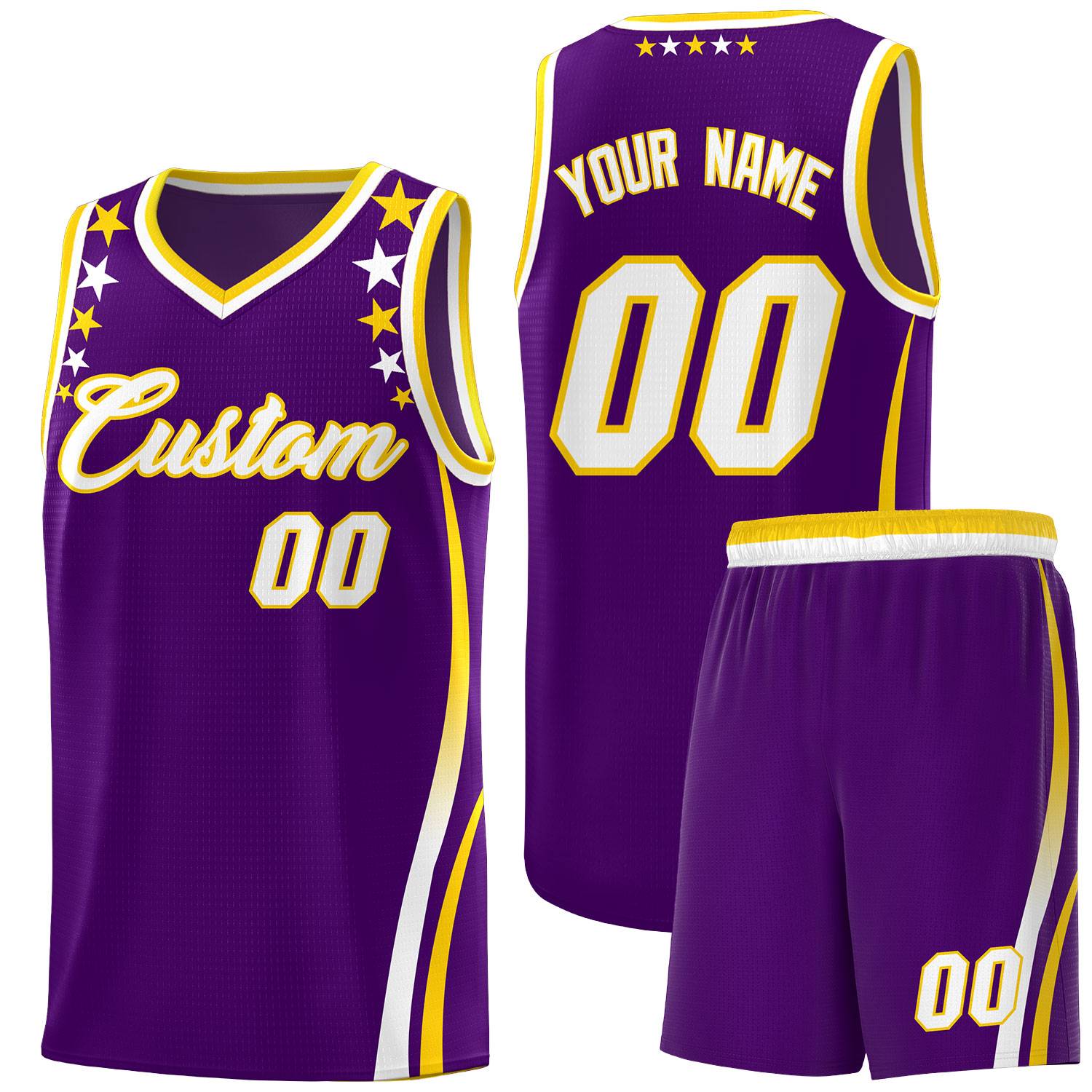 Custom Purple Shoulders Star Pattern Side Color Block Sports Uniform Basketball Jersey