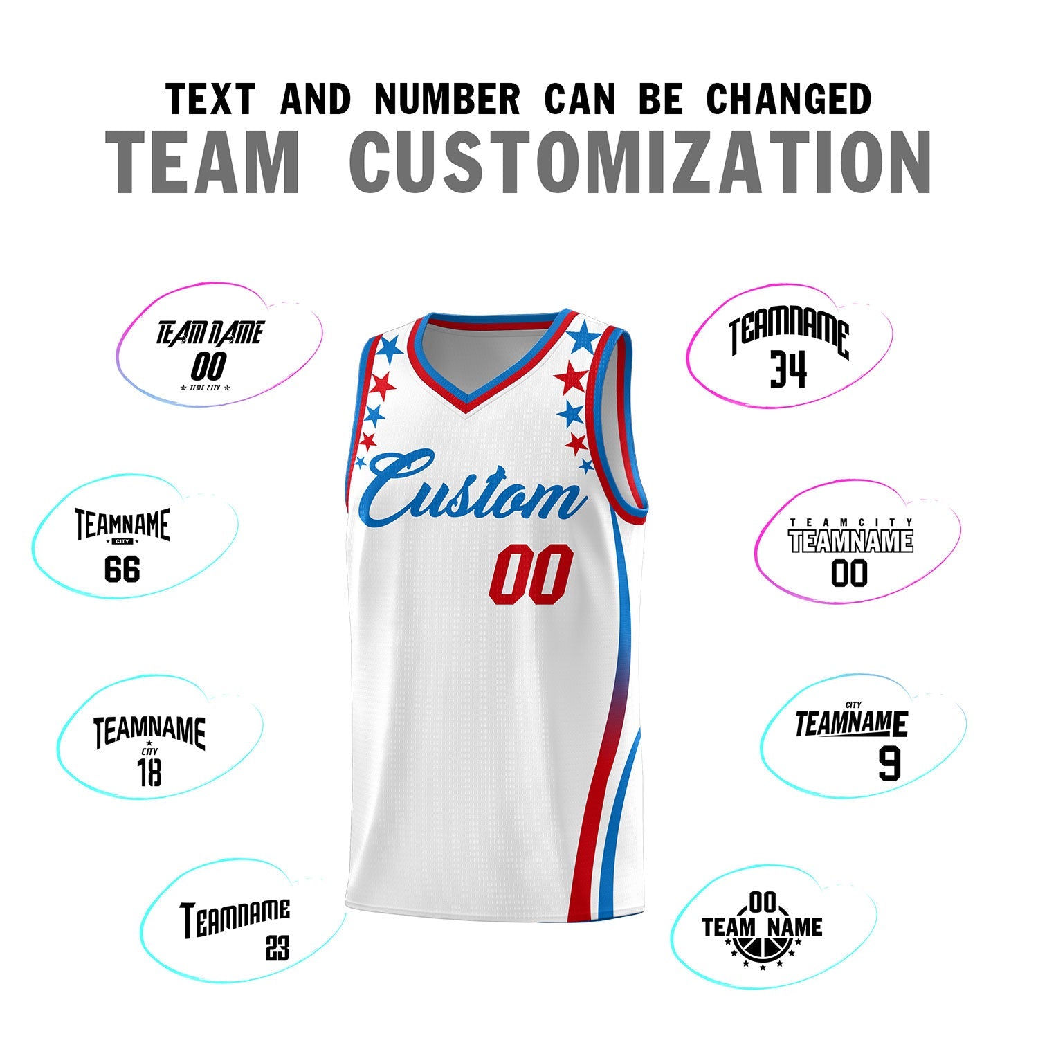 Custom White Shoulders Star Pattern Side Color Block Sports Uniform Basketball Jersey