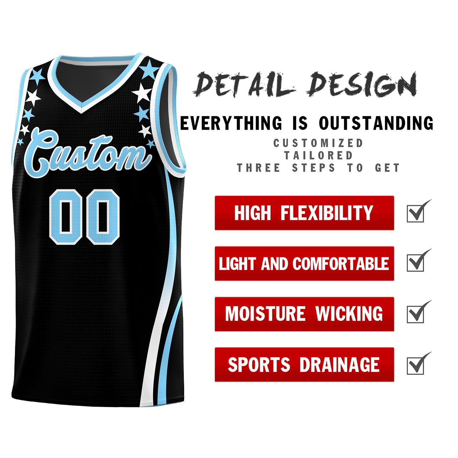 Custom Black Shoulders Star Pattern Side Color Block Sports Uniform Basketball Jersey
