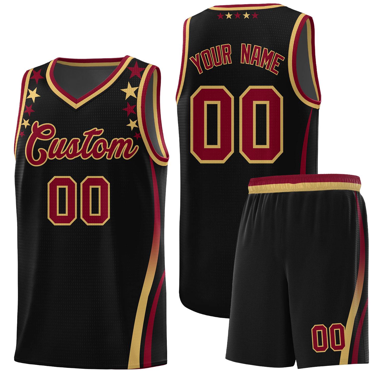 Custom Black Shoulders Star Pattern Side Color Block Sports Uniform Basketball Jersey