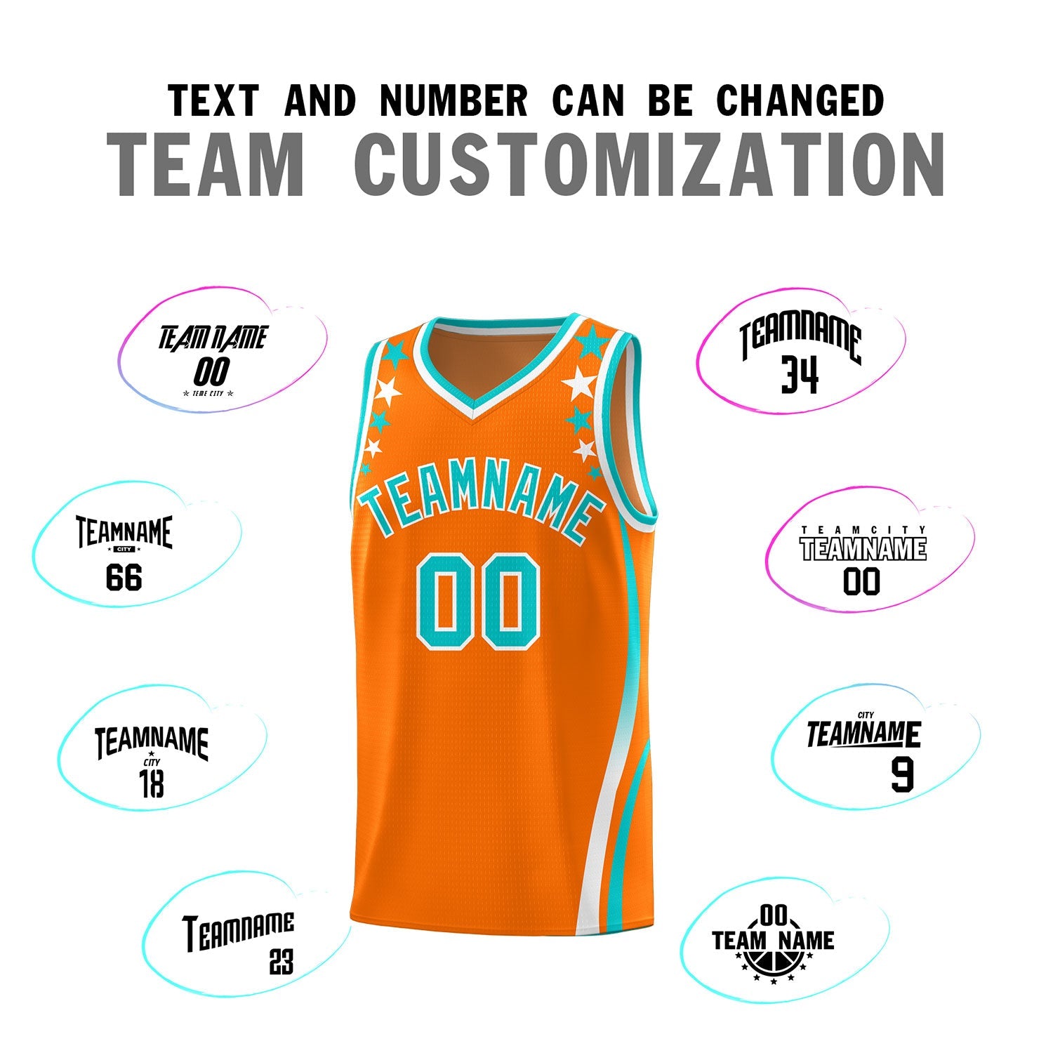 Custom Orange Shoulders Star Pattern Side Color Block Sports Uniform Basketball Jersey
