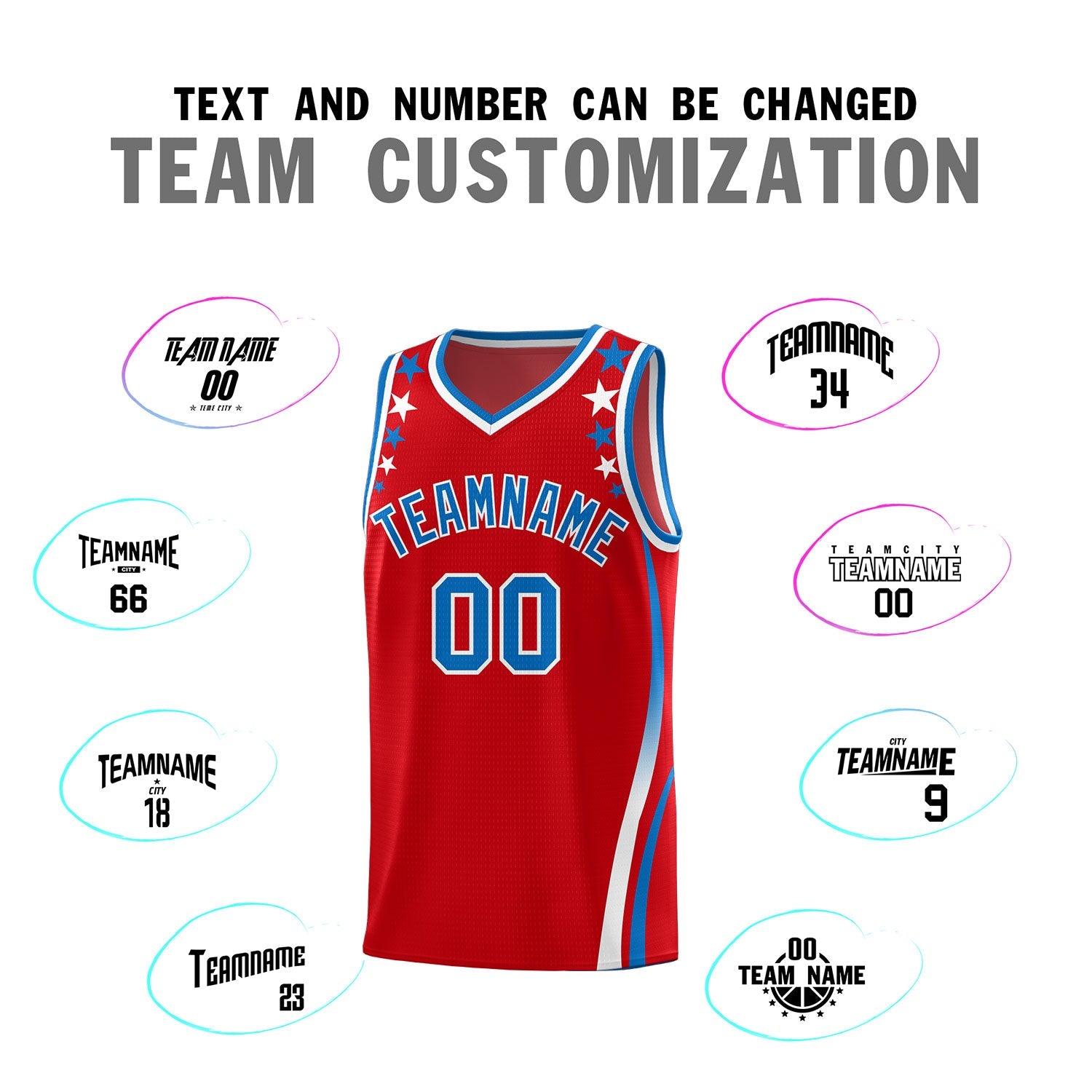 Custom Red Shoulders Star Pattern Side Color Block Sports Uniform Basketball Jersey