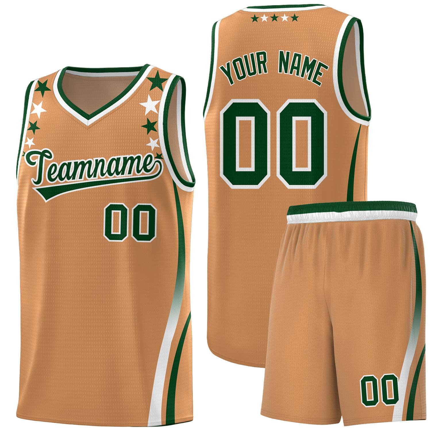 Custom Light Brown Shoulders Star Pattern Side Color Block Sports Uniform Basketball Jersey