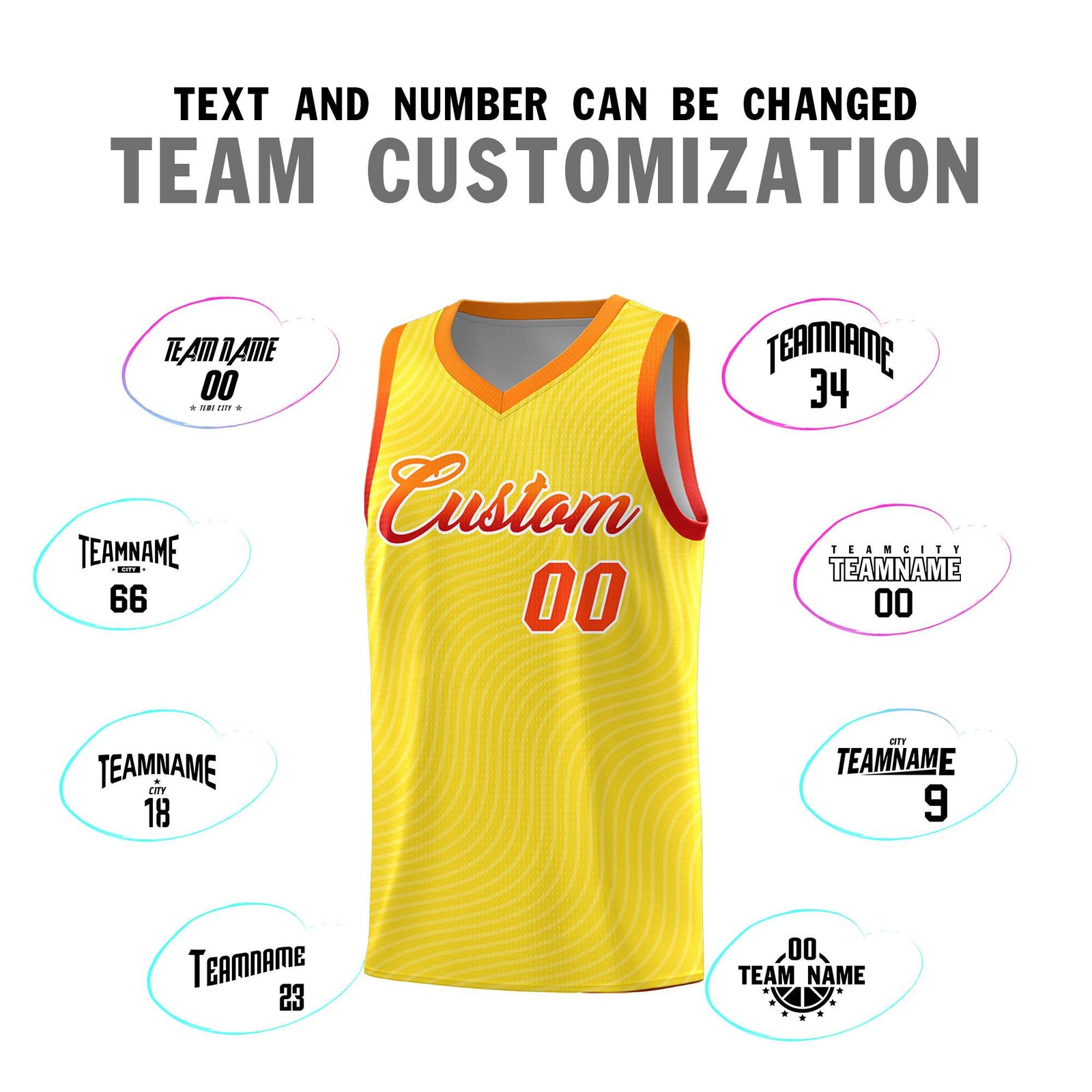 Custom Gold Orange Wave Pattern Sports Uniform Basketball Jersey