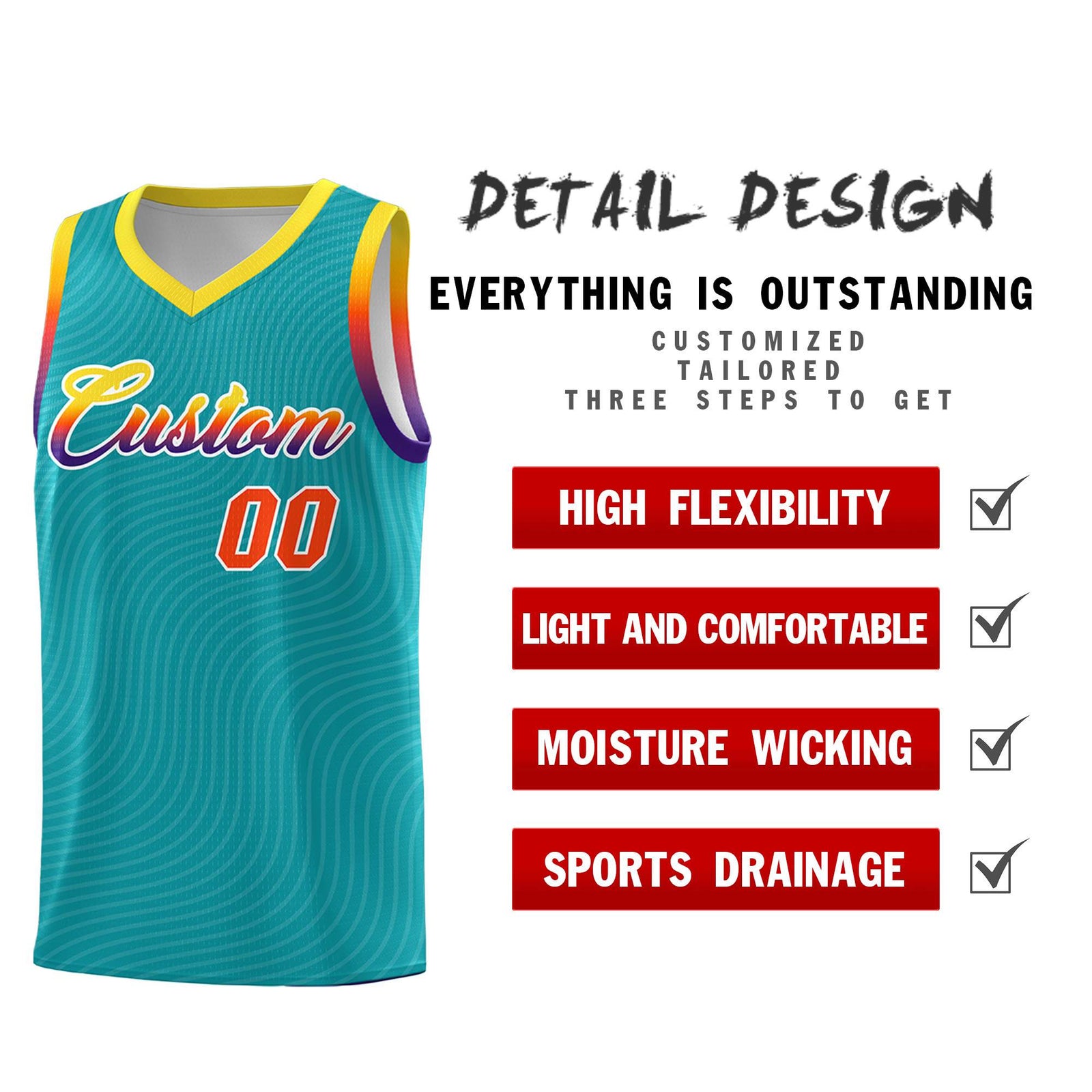 Custom Aqua Gold Wave Pattern Sports Uniform Basketball Jersey