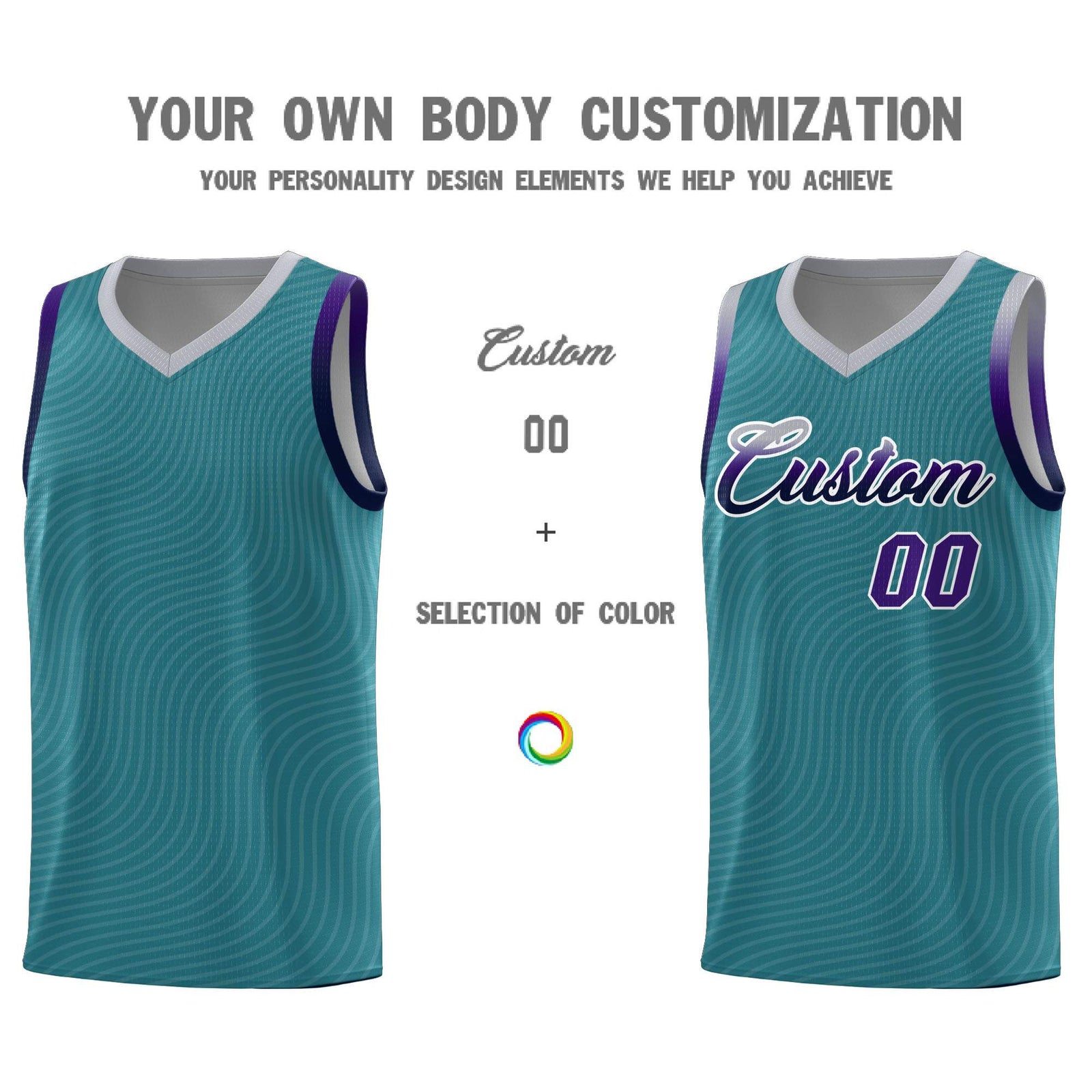 Custom Teal Gray Wave Pattern Sports Uniform Basketball Jersey