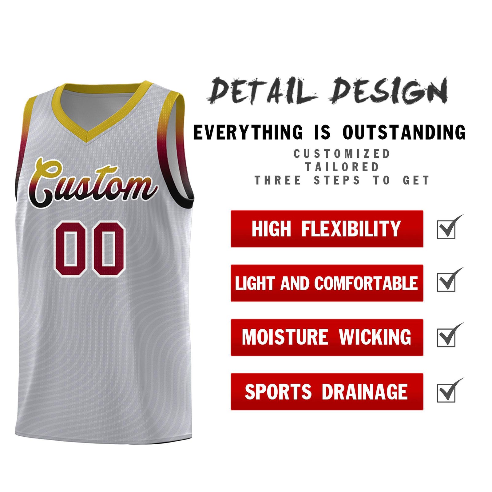 Custom Gray Old Gold Wave Pattern Sports Uniform Basketball Jersey