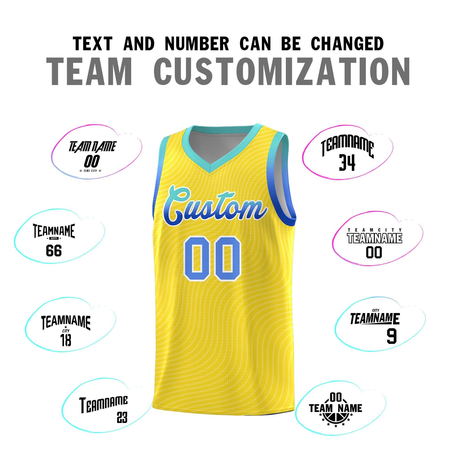 Custom Gold Bright Green Wave Pattern Sports Uniform Basketball Jersey