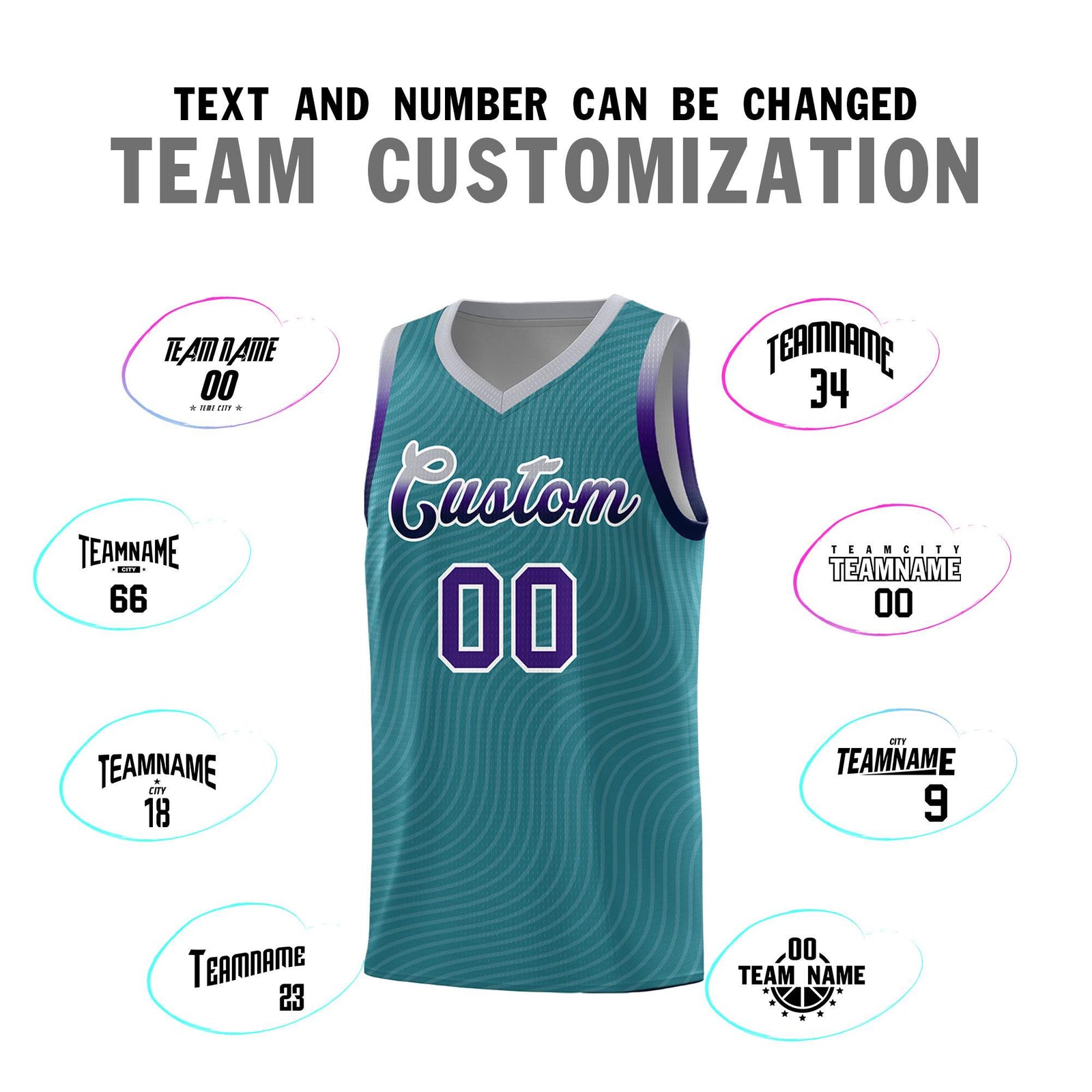 Custom Teal Gray Wave Pattern Sports Uniform Basketball Jersey