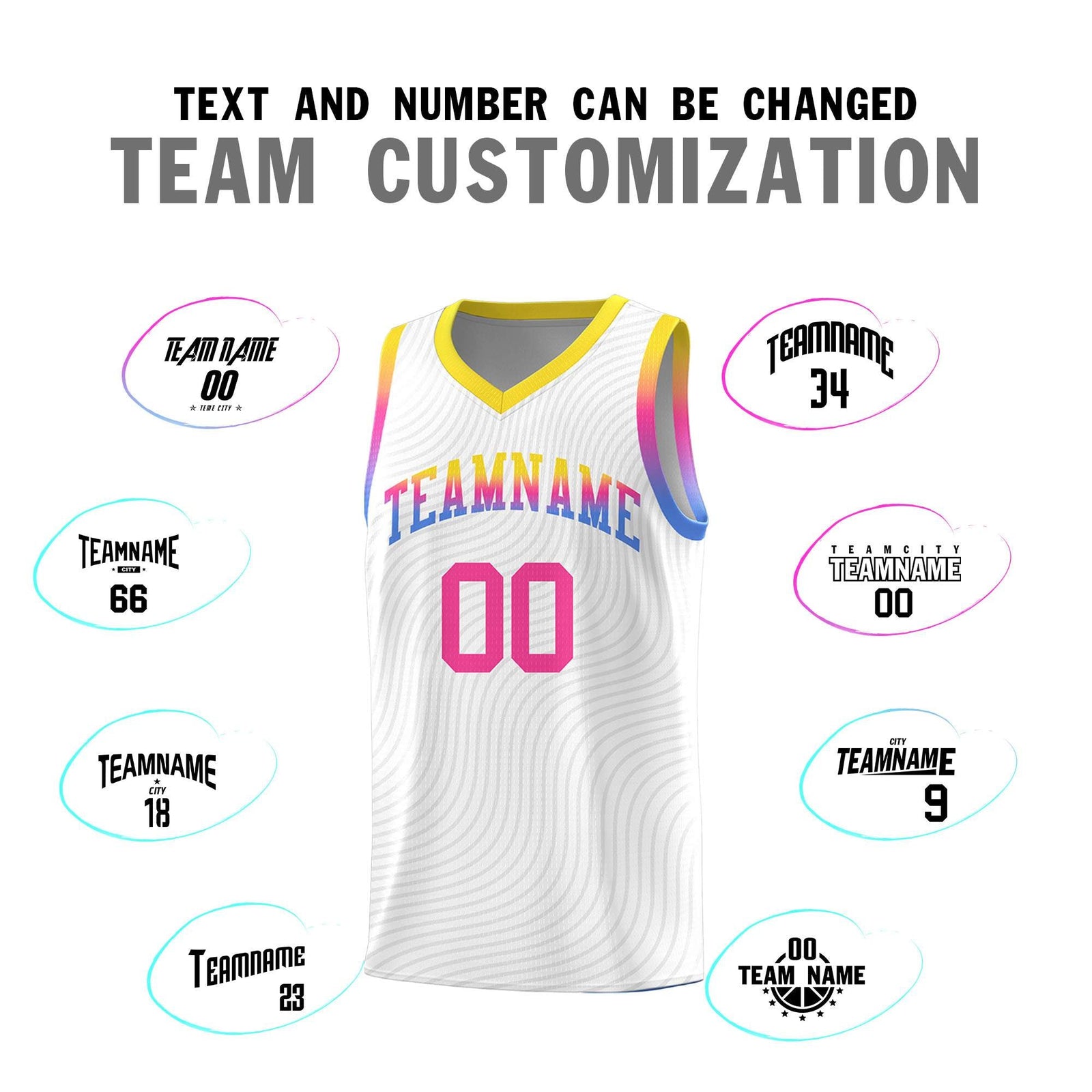 Custom White Gold Wave Pattern Sports Uniform Basketball Jersey