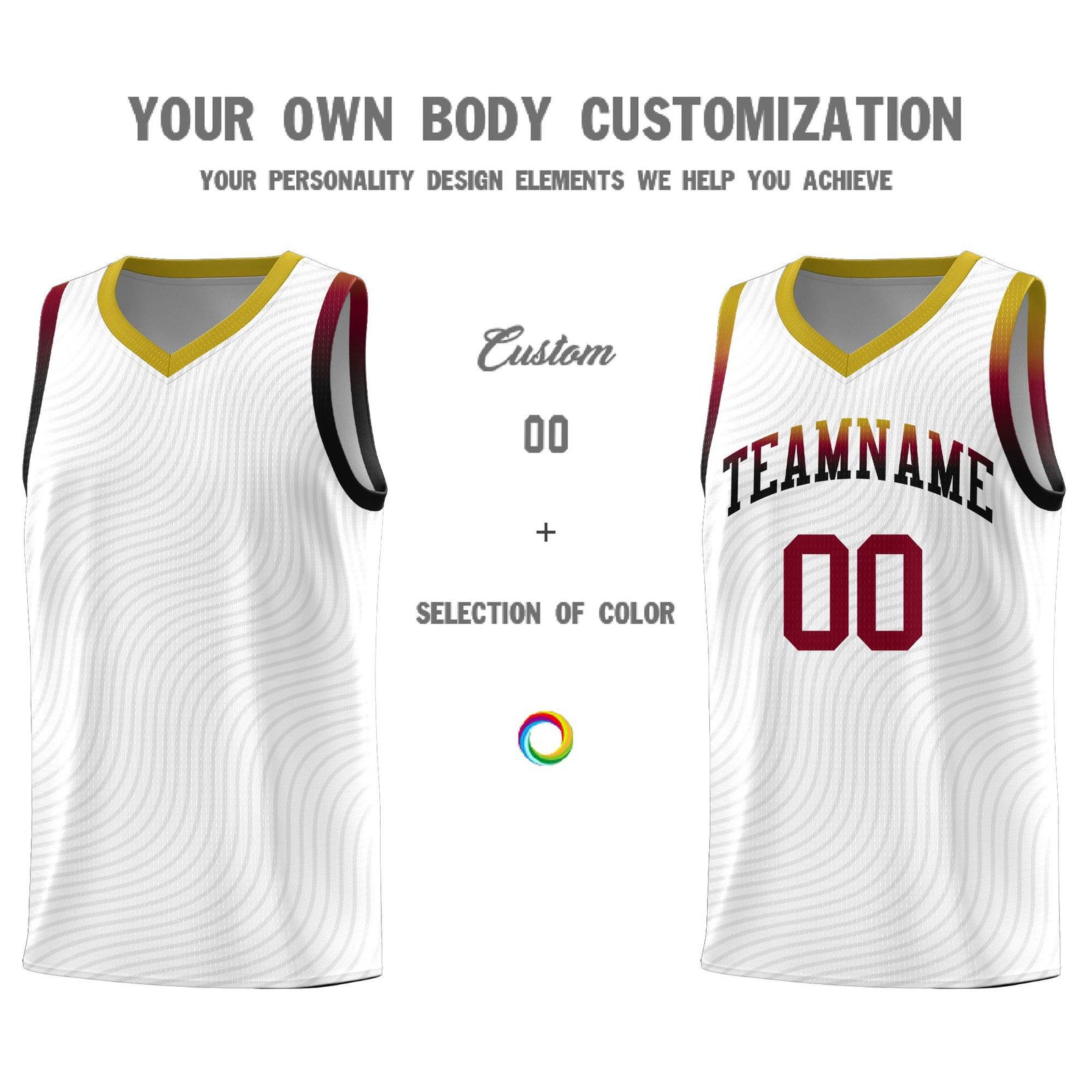 Custom White Old Gold Wave Pattern Sports Uniform Basketball Jersey