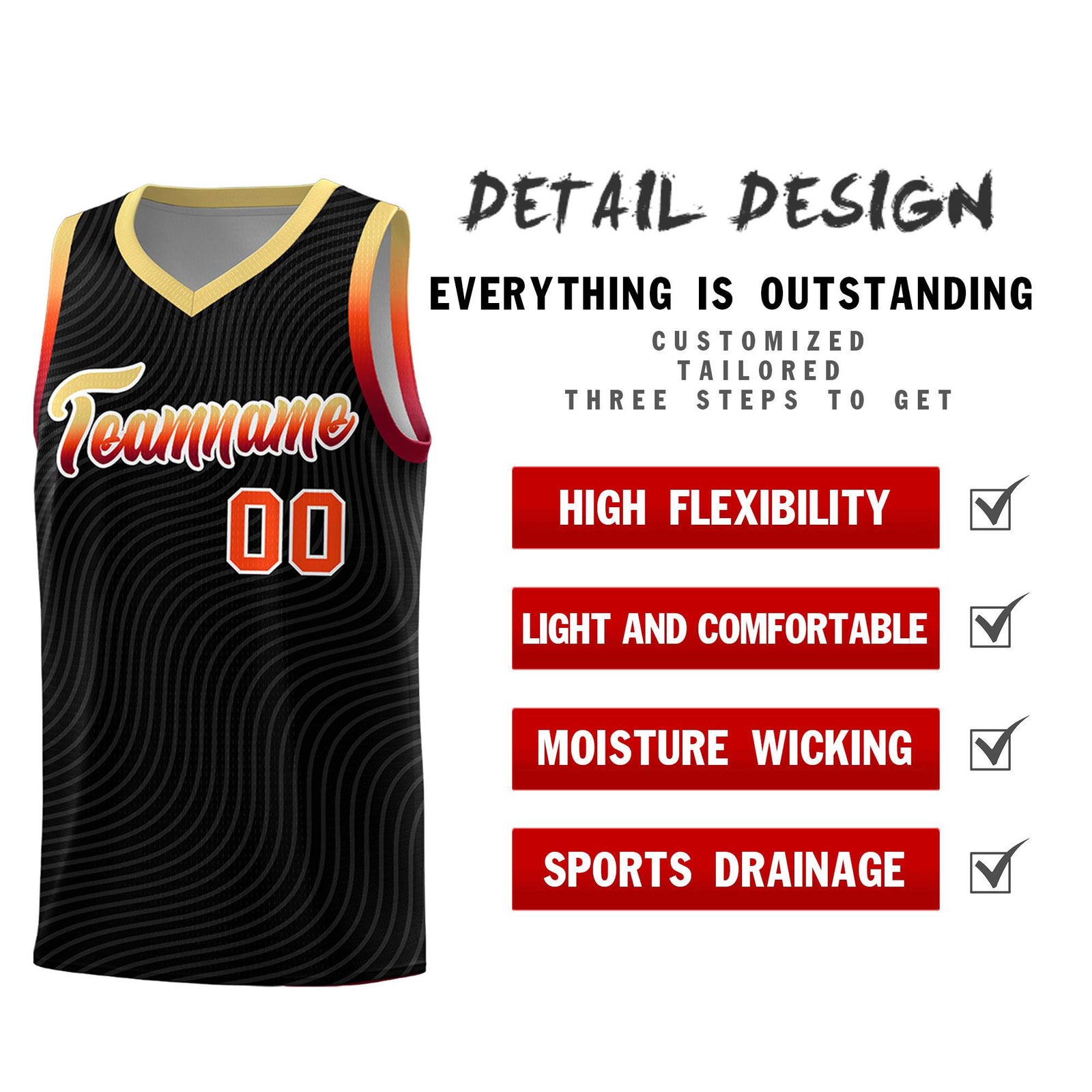 Custom Black Khaki Wave Pattern Sports Uniform Basketball Jersey