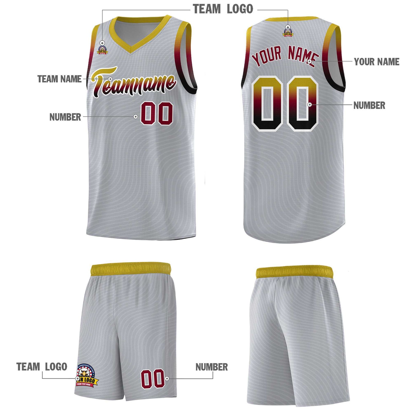 Custom Gray Old Gold Wave Pattern Sports Uniform Basketball Jersey