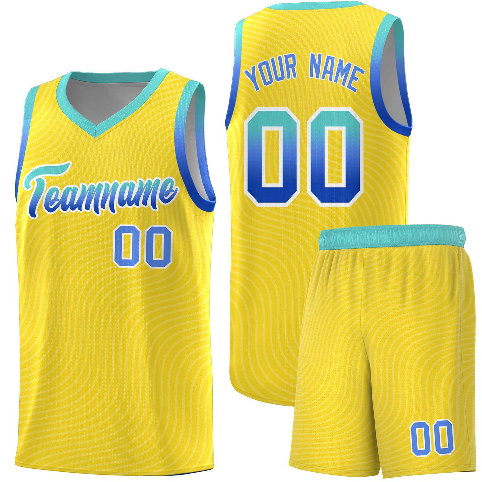 Custom Gold Bright Green Wave Pattern Sports Uniform Basketball Jersey