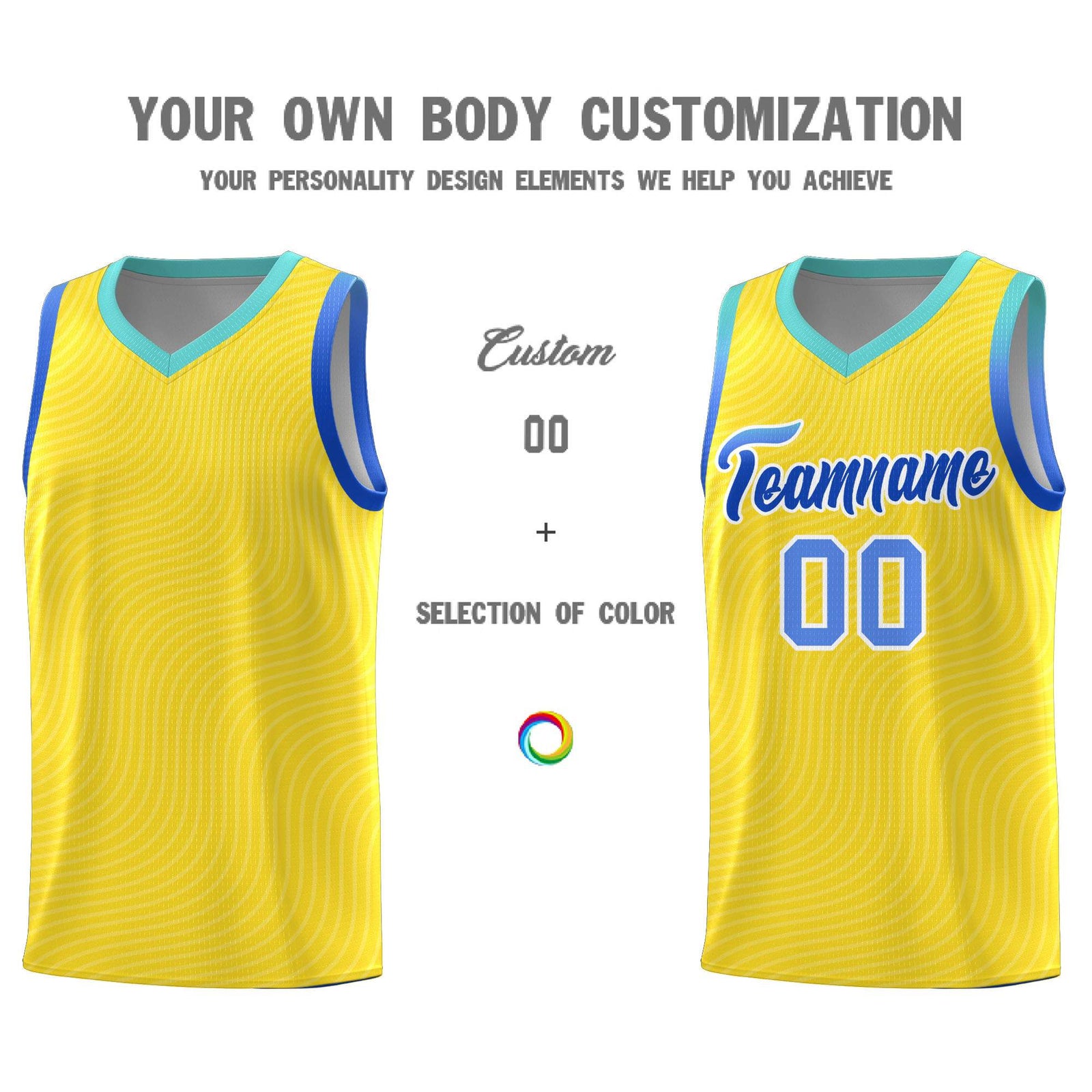 Custom Gold Bright Green Wave Pattern Sports Uniform Basketball Jersey