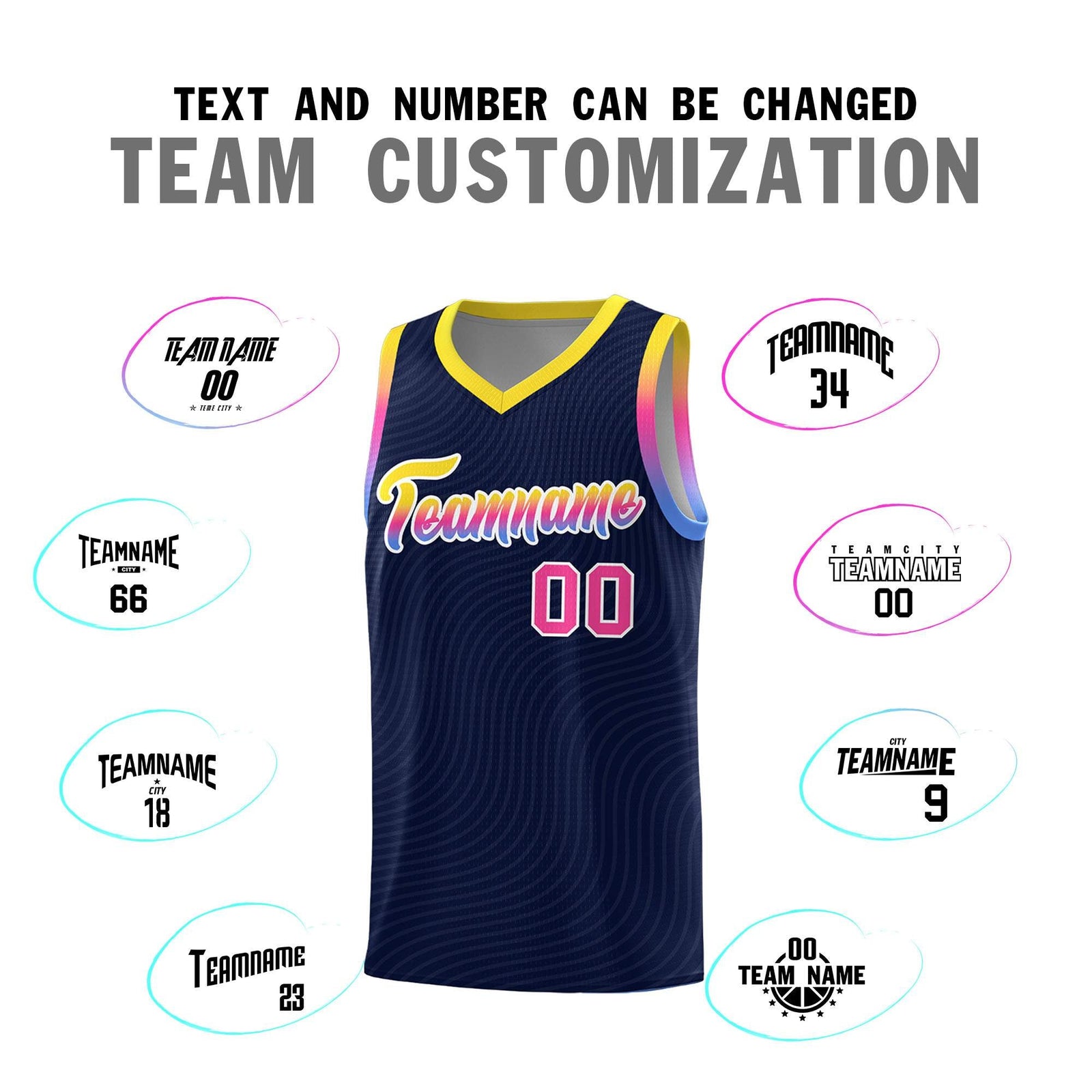 Custom Navy Gold Wave Pattern Sports Uniform Basketball Jersey