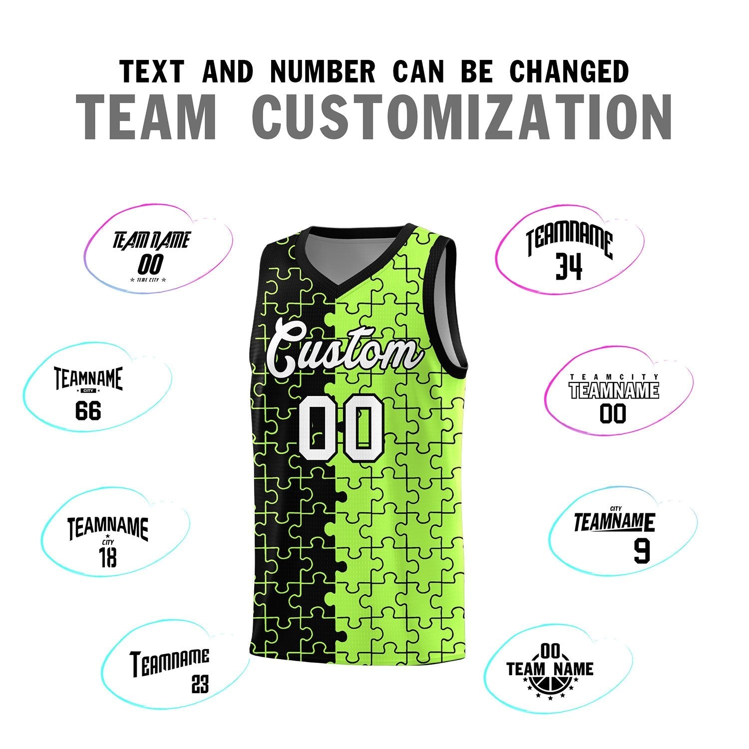 Custom Youth Basketball Jersey Black Puzzle Pattern Moisture-Wicking Team Uniform