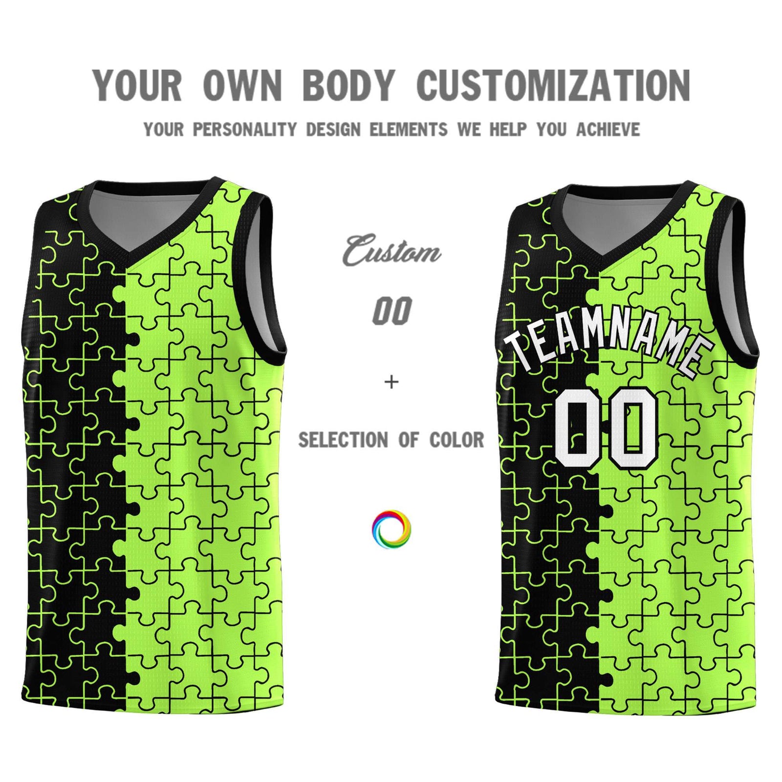 Custom Youth Basketball Jersey Black Puzzle Pattern Moisture-Wicking Team Uniform