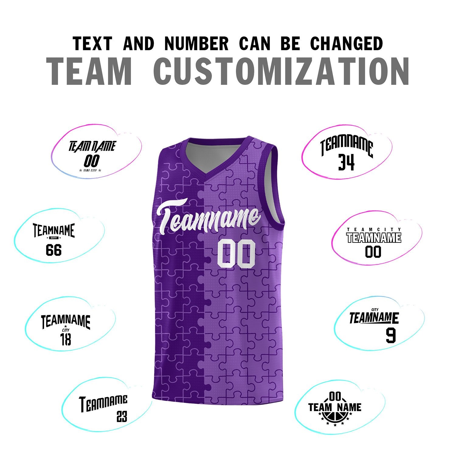 Custom Youth Basketball Jersey Purple Light Purple Puzzle Pattern Add Name, Number & Team Logo