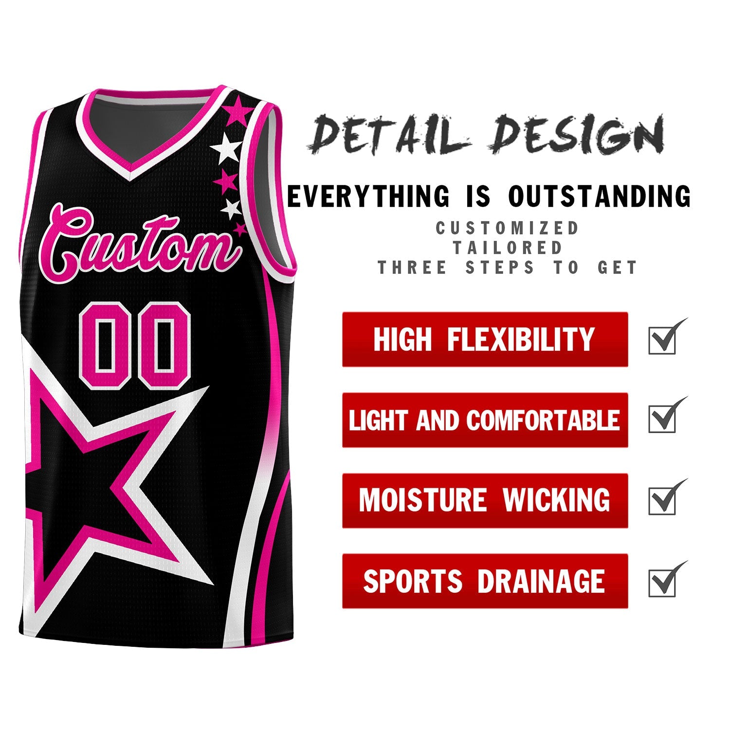 Custom Black Shoulder Stars Graffiti Pattern Sets Basketball Jersey