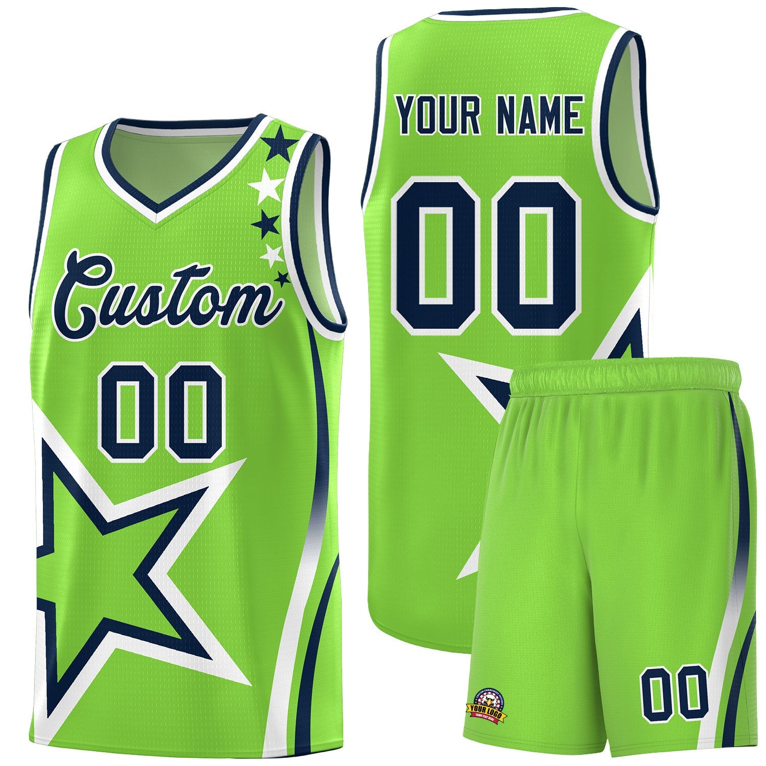Custom Neon Green Shoulder Stars Graffiti Pattern Sets Basketball Jersey