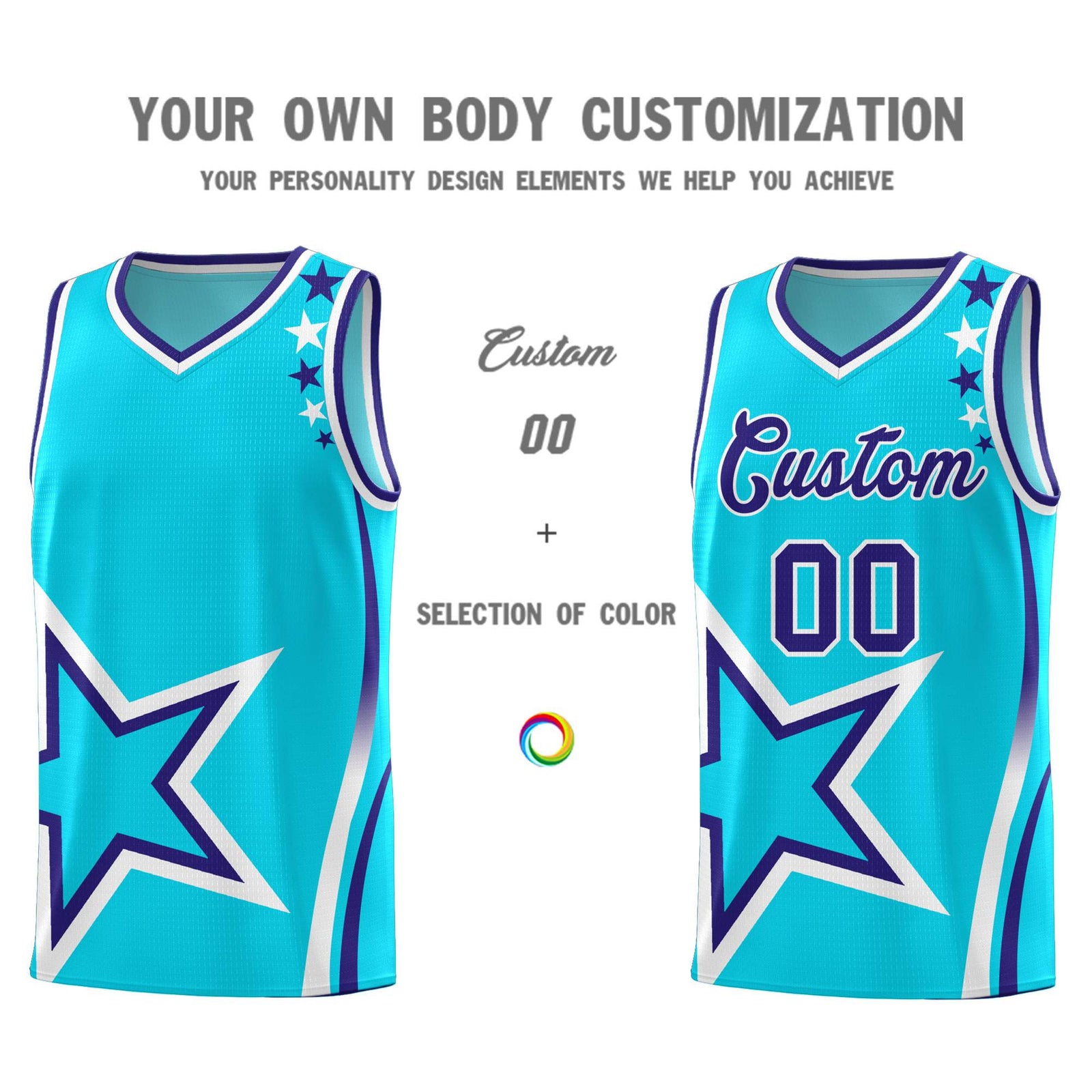 Custom Sky Blue Shoulder Stars Graffiti Pattern Sets Basketball Jersey