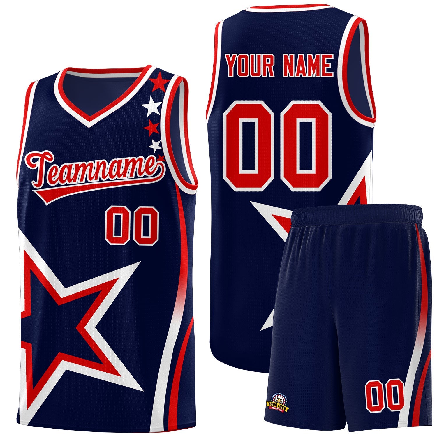 Custom Navy Shoulder Stars Graffiti Pattern Sets Basketball Jersey