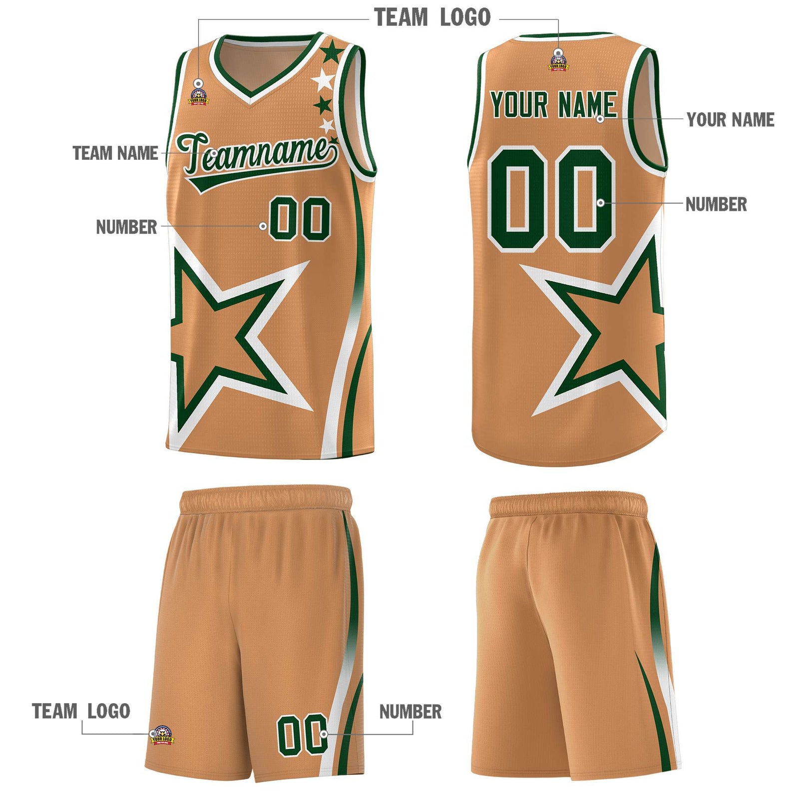 Custom Light Brown Shoulder Stars Graffiti Pattern Sets Basketball Jersey