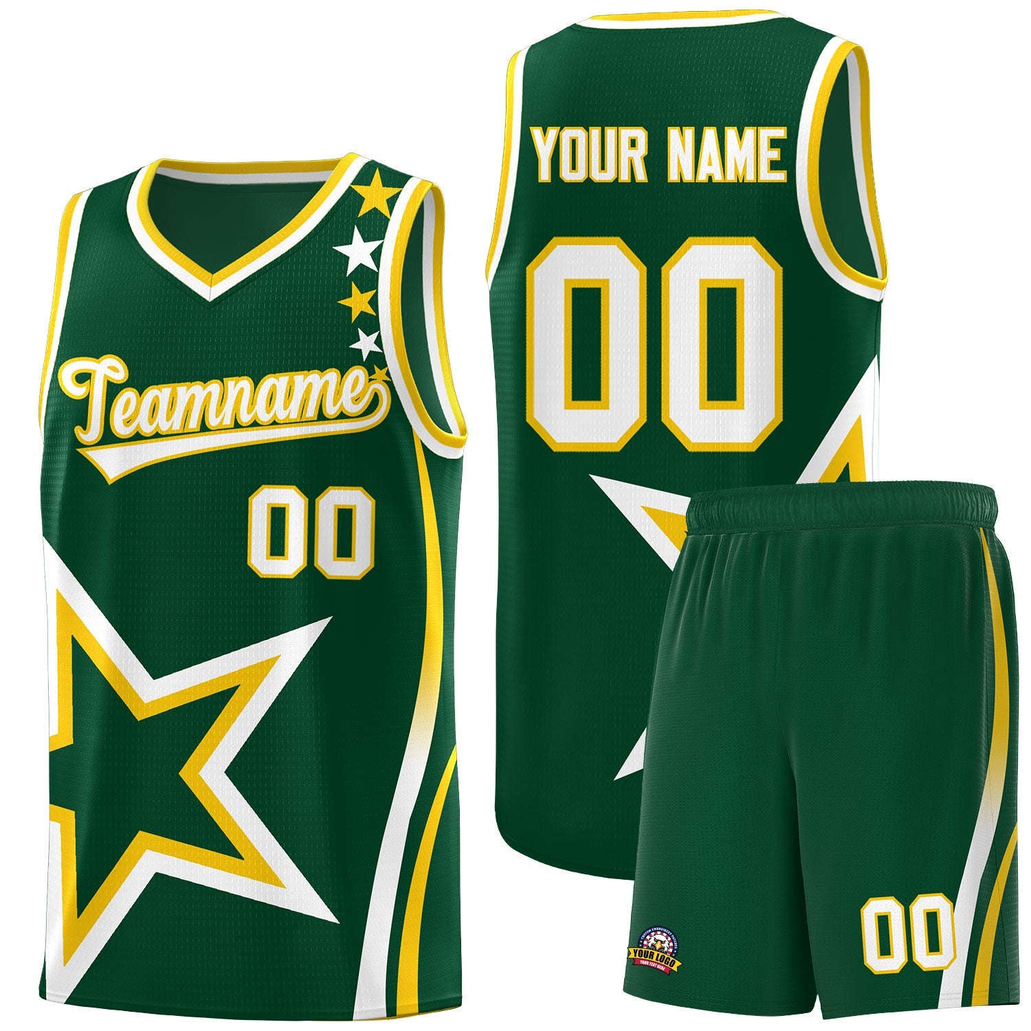 Custom Hunter Green Shoulder Stars Graffiti Pattern Sets Basketball Jersey