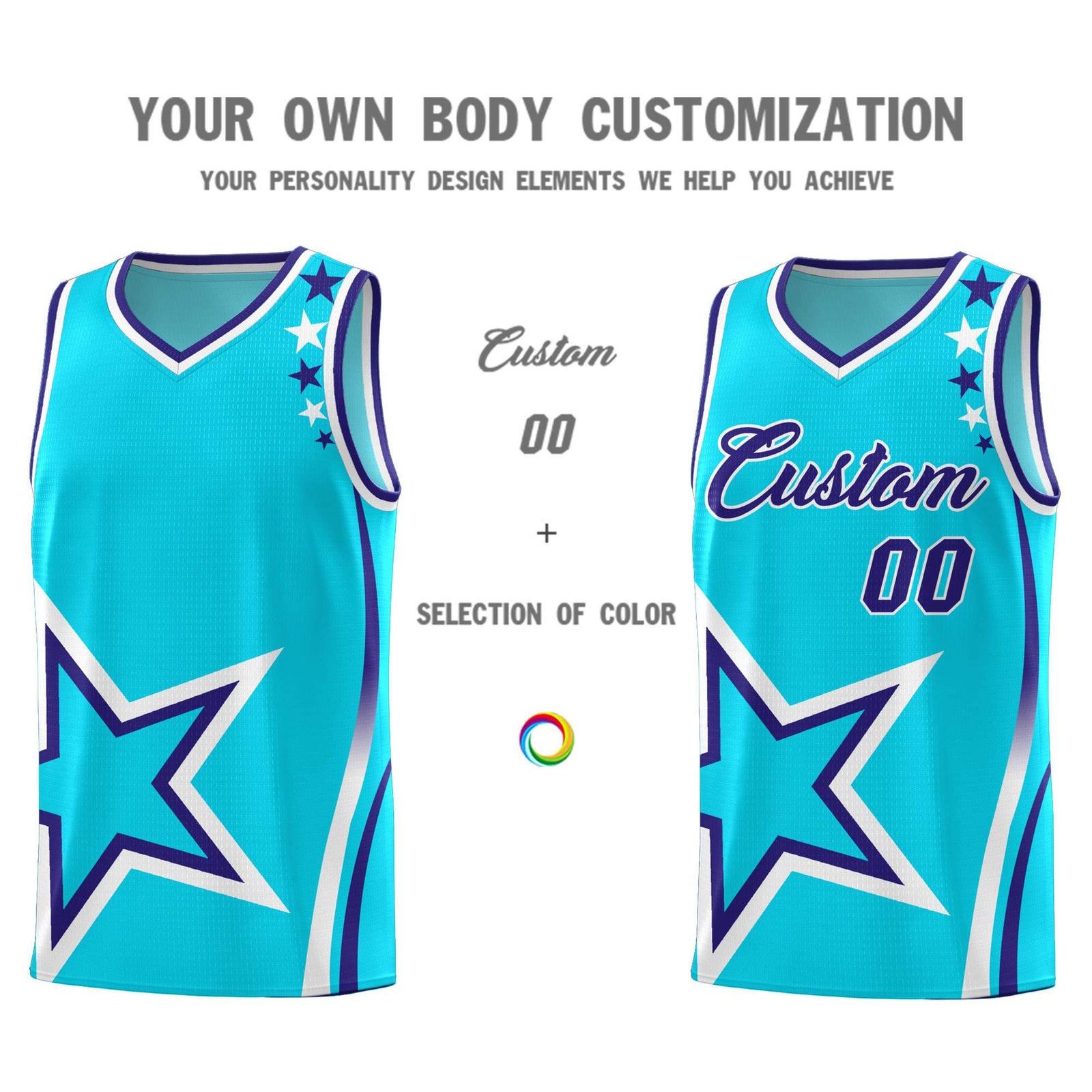 Custom Sky Blue Shoulder Stars Graffiti Pattern Sets Basketball Jersey
