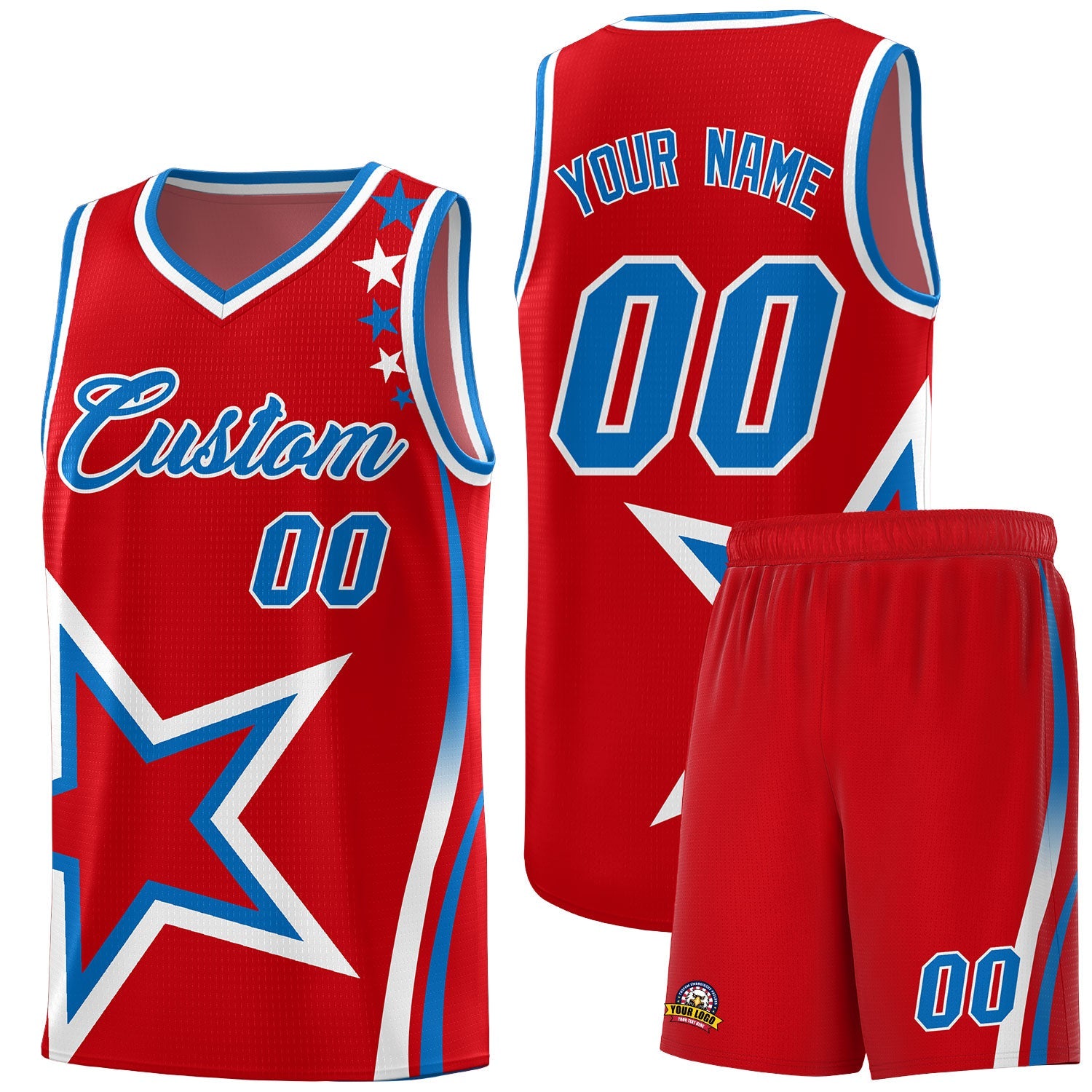 Custom Red Shoulder Stars Graffiti Pattern Sets Basketball Jersey