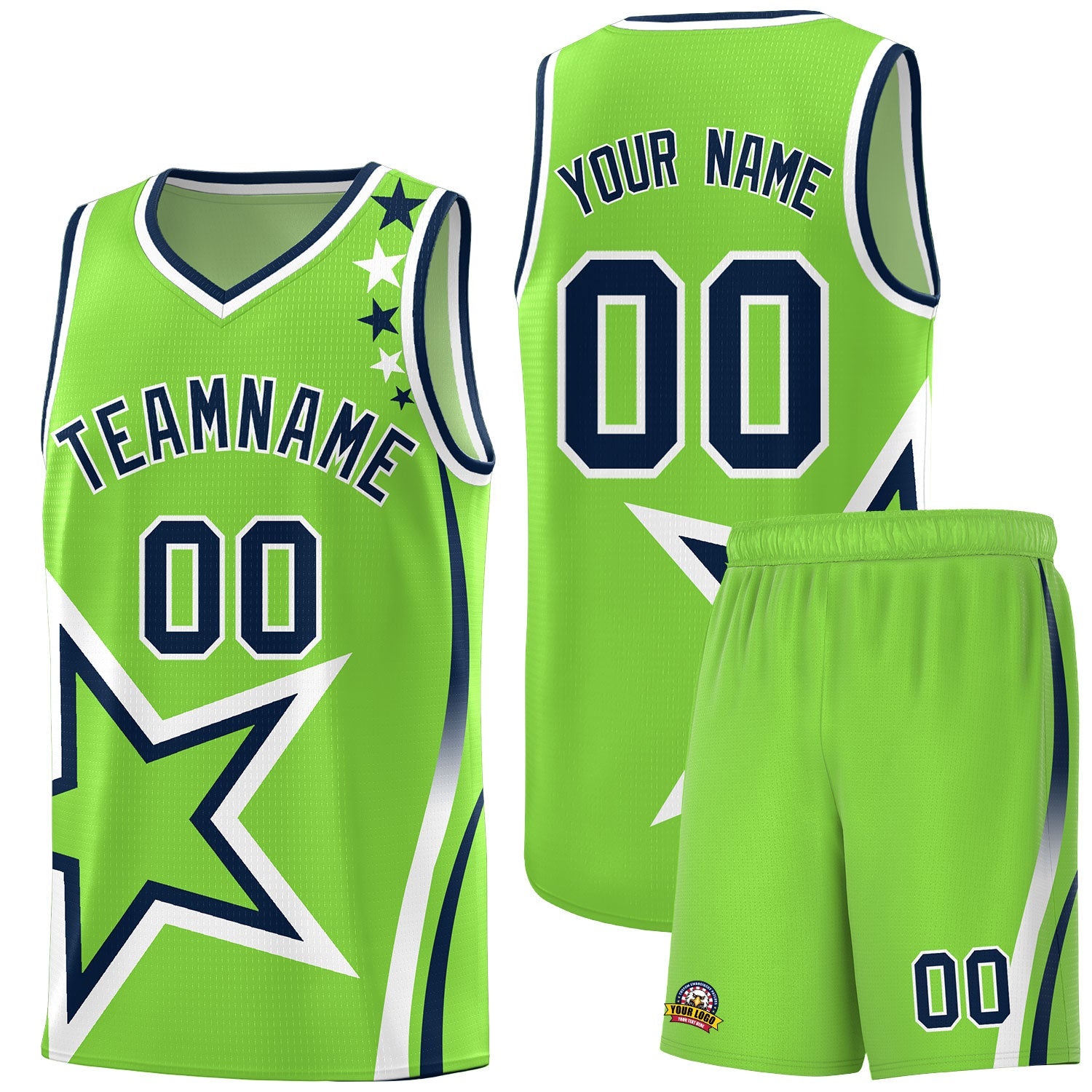 Custom Neon Green Shoulder Stars Graffiti Pattern Sets Basketball Jersey
