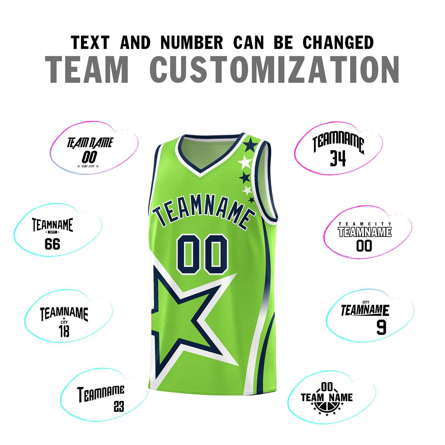 Custom Neon Green Shoulder Stars Graffiti Pattern Sets Basketball Jersey