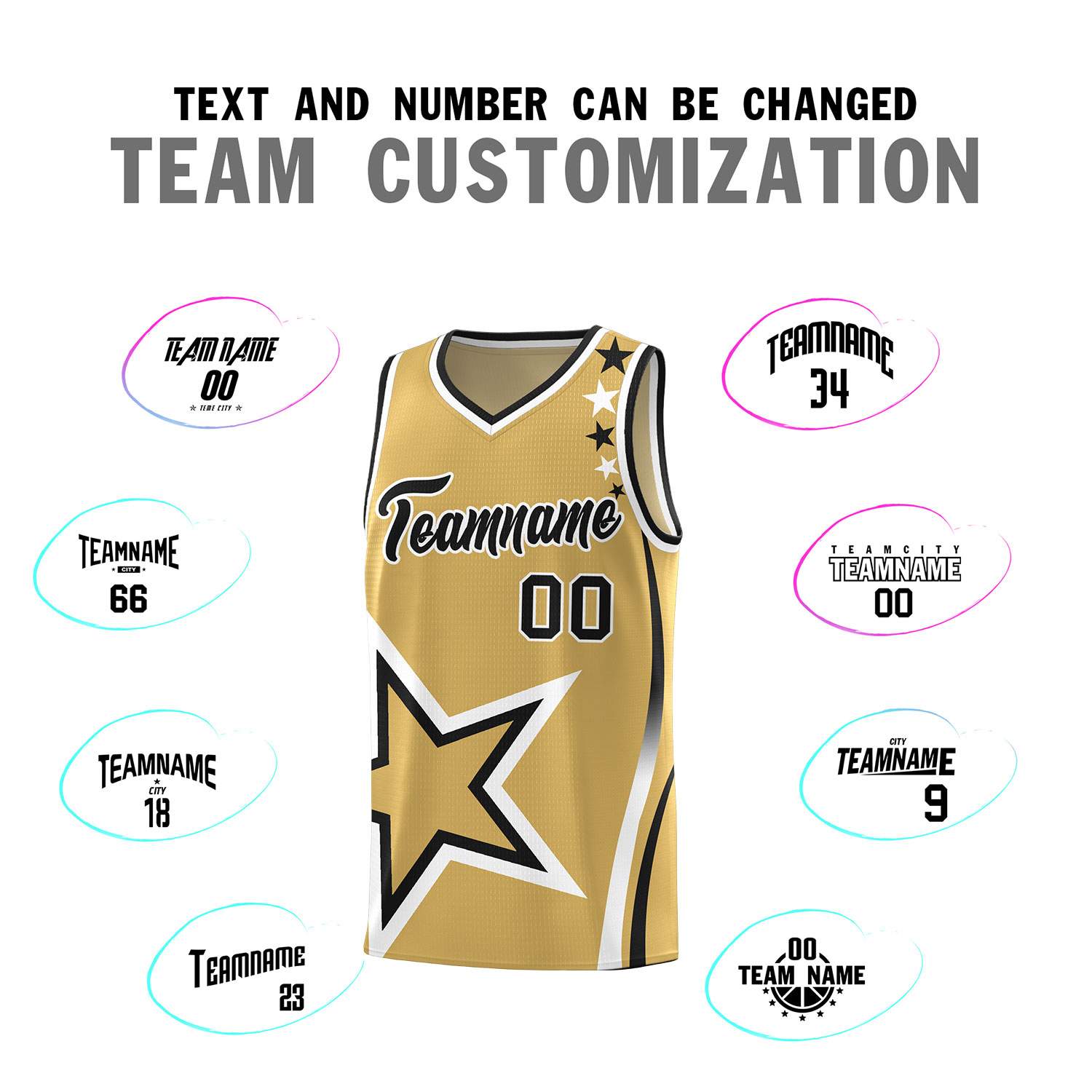 Custom Old Gold Shoulder Stars Graffiti Pattern Sets Basketball Jersey