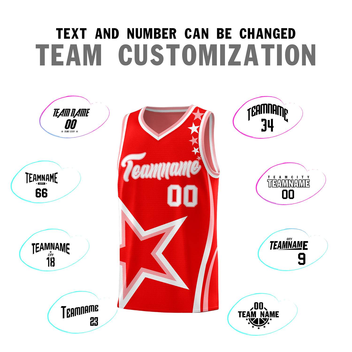 Custom Red Shoulder Stars Graffiti Pattern Sets Basketball Jersey