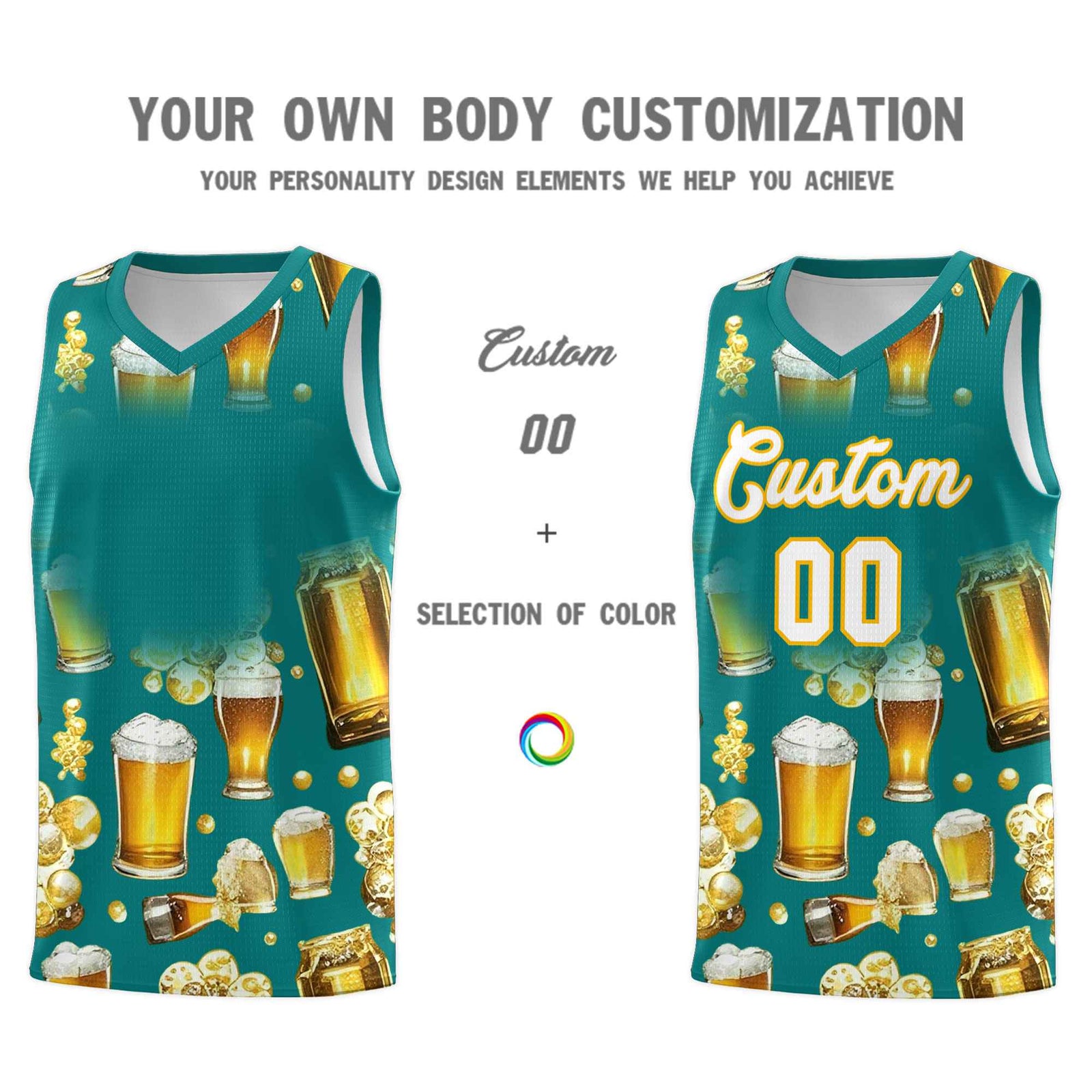 Custom Teal National Beer Day Personalized Beer Bubble Basketball Jersey | Perfect for parties | Dye-sublimation printing | KXKSHOP