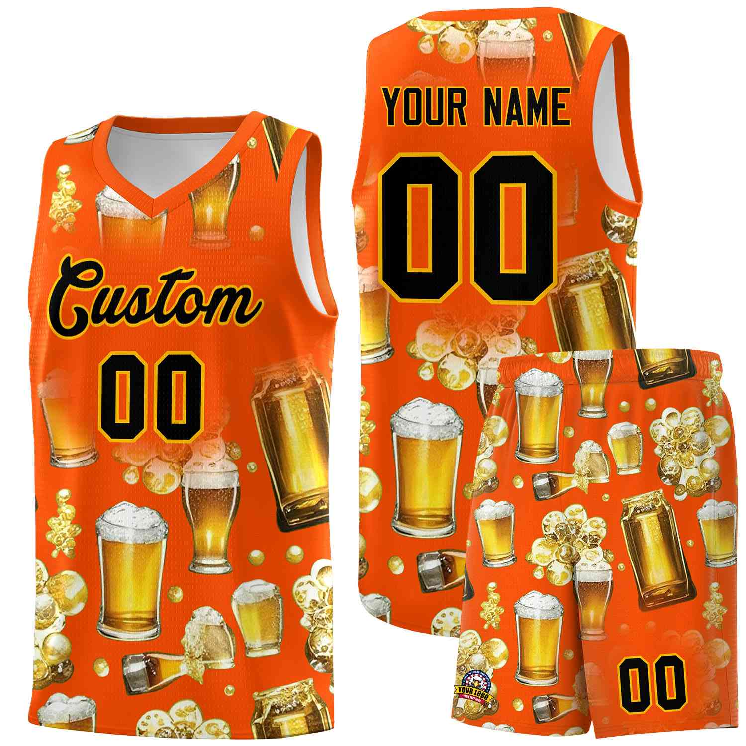Custom Orange National Beer Day Personalized Beer Bubble Basketball Jersey | Perfect for parties | Dye-sublimation printing | KXKSHOP