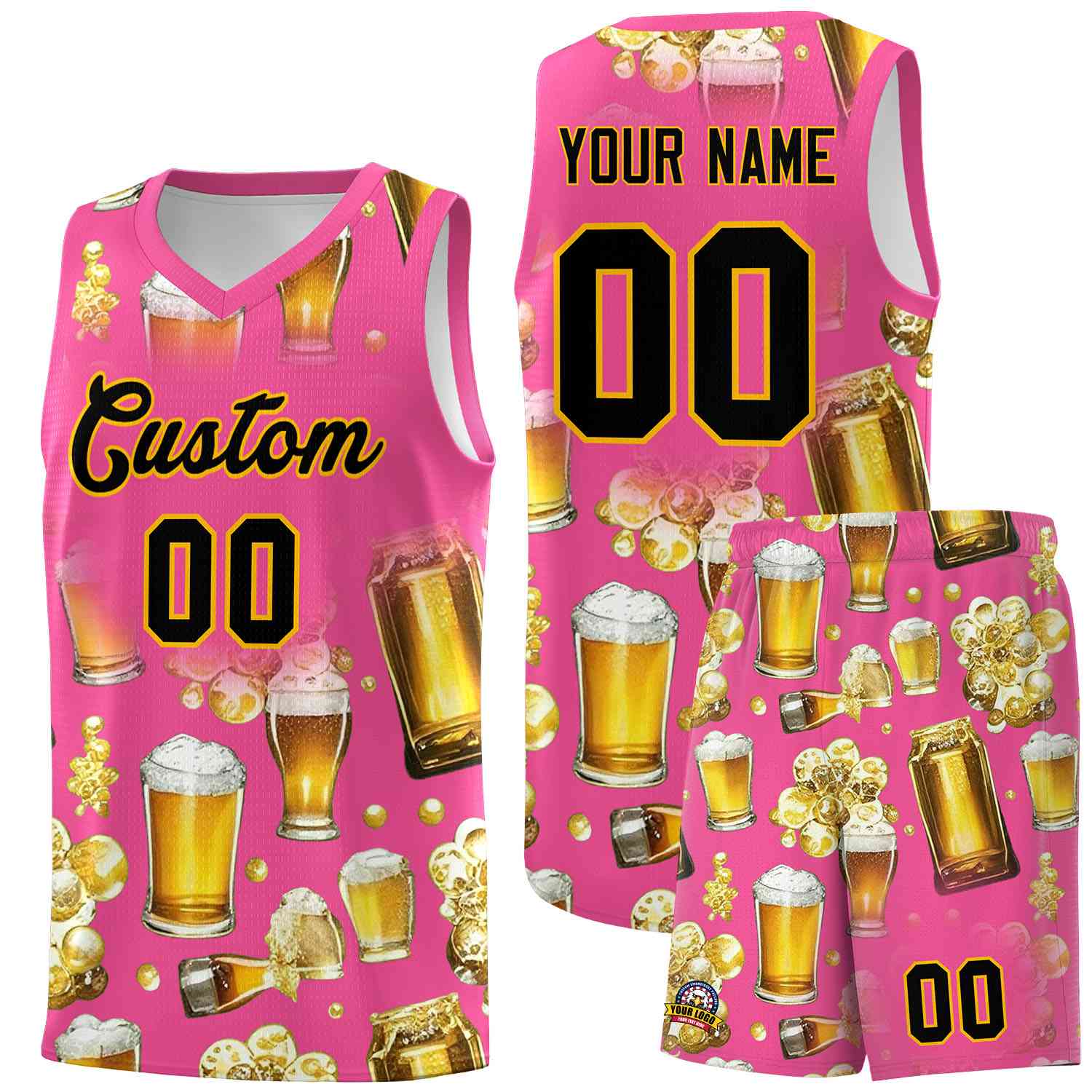 Custom Pink National Beer Day Personalized Beer Bubble Basketball Jersey | Perfect for parties | Dye-sublimation printing | KXKSHOP