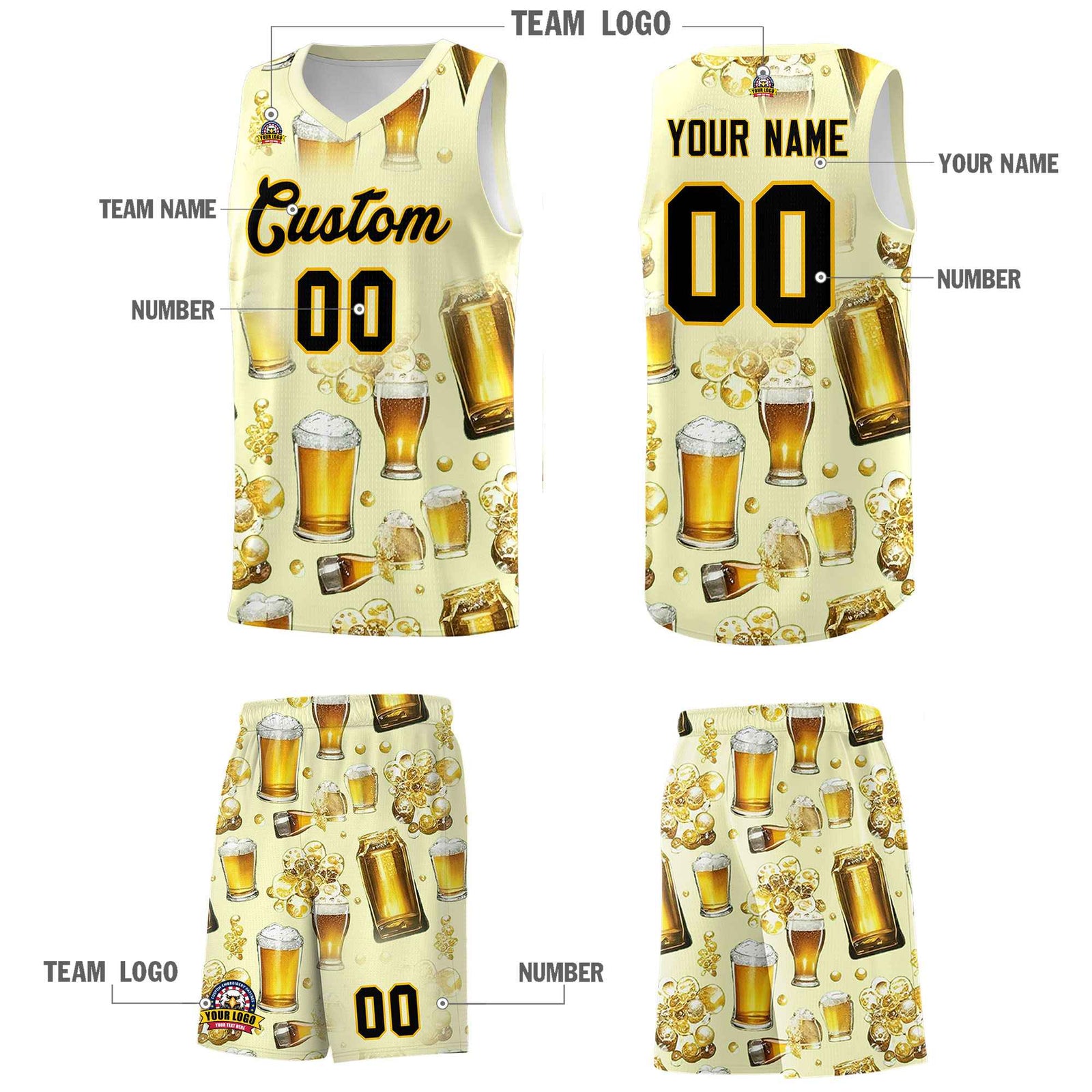 Custom Cream National Beer Day Personalized Beer Bubble Basketball Jersey | Perfect for parties | Dye-sublimation printing | KXKSHOP