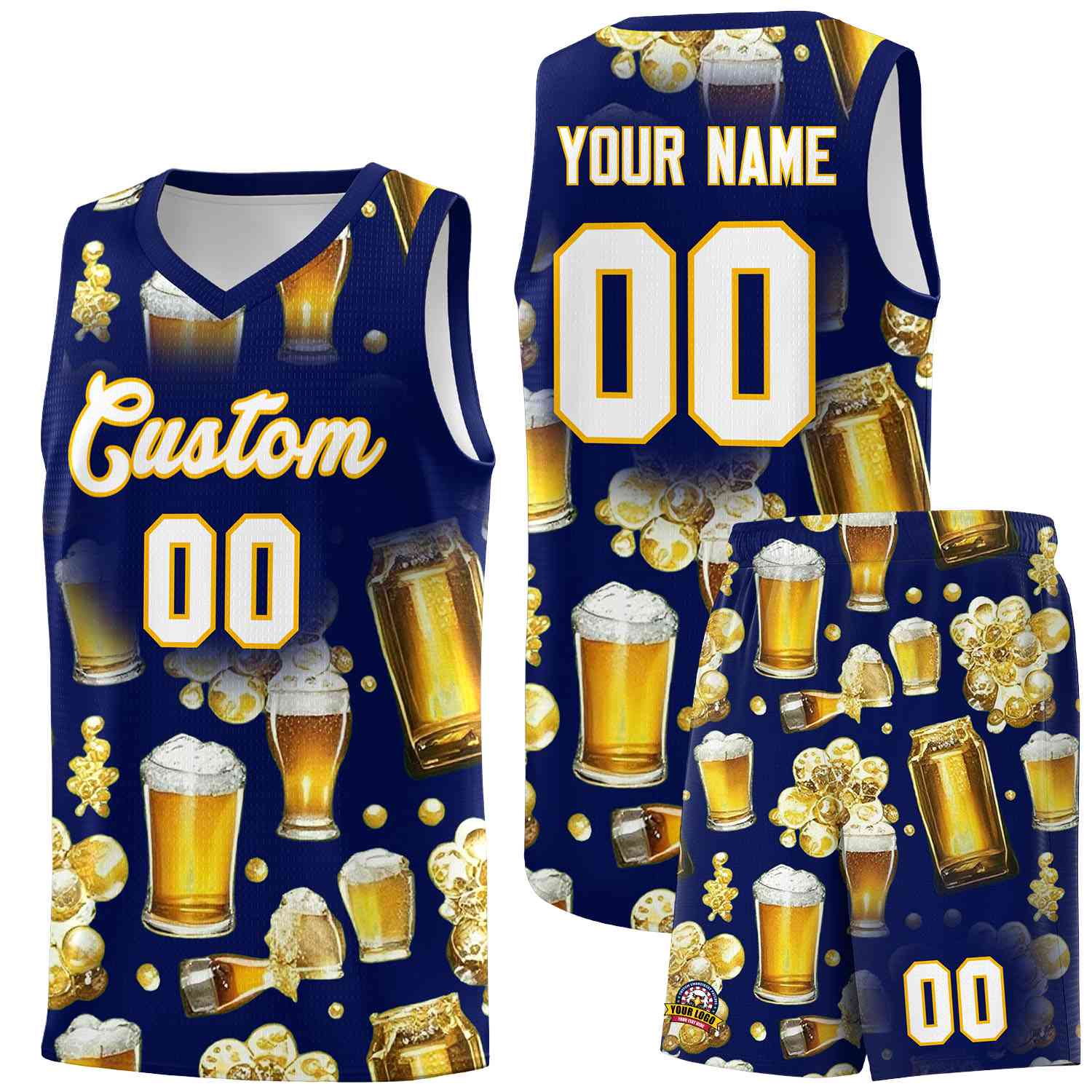 Custom Dark Blue National Beer Day Personalized Beer Bubble Basketball Jersey | Perfect for parties | Dye-sublimation printing | KXKSHOP
