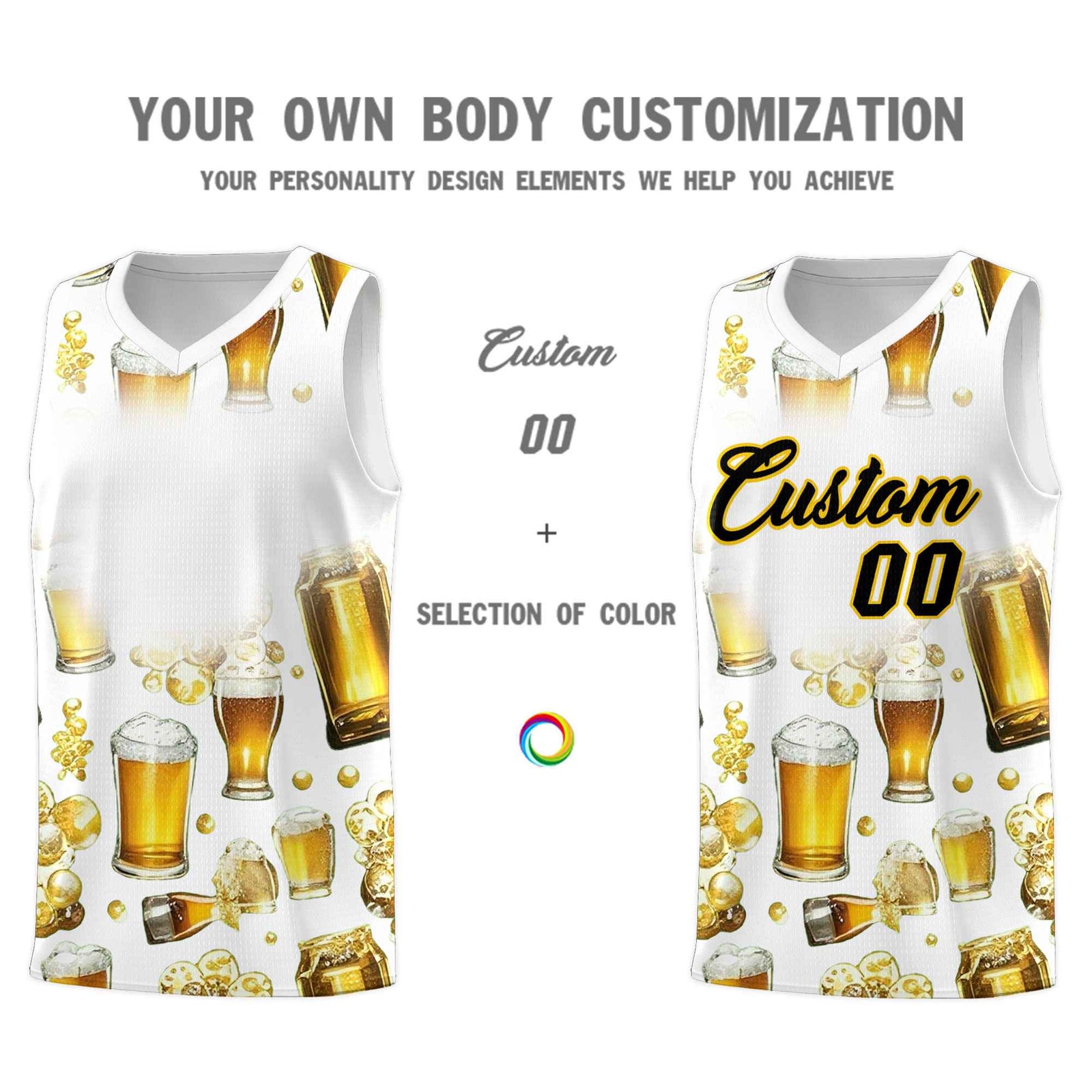 Custom White National Beer Day Personalized Beer Bubble Basketball Jersey | Perfect for parties | Dye-sublimation printing | KXKSHOP