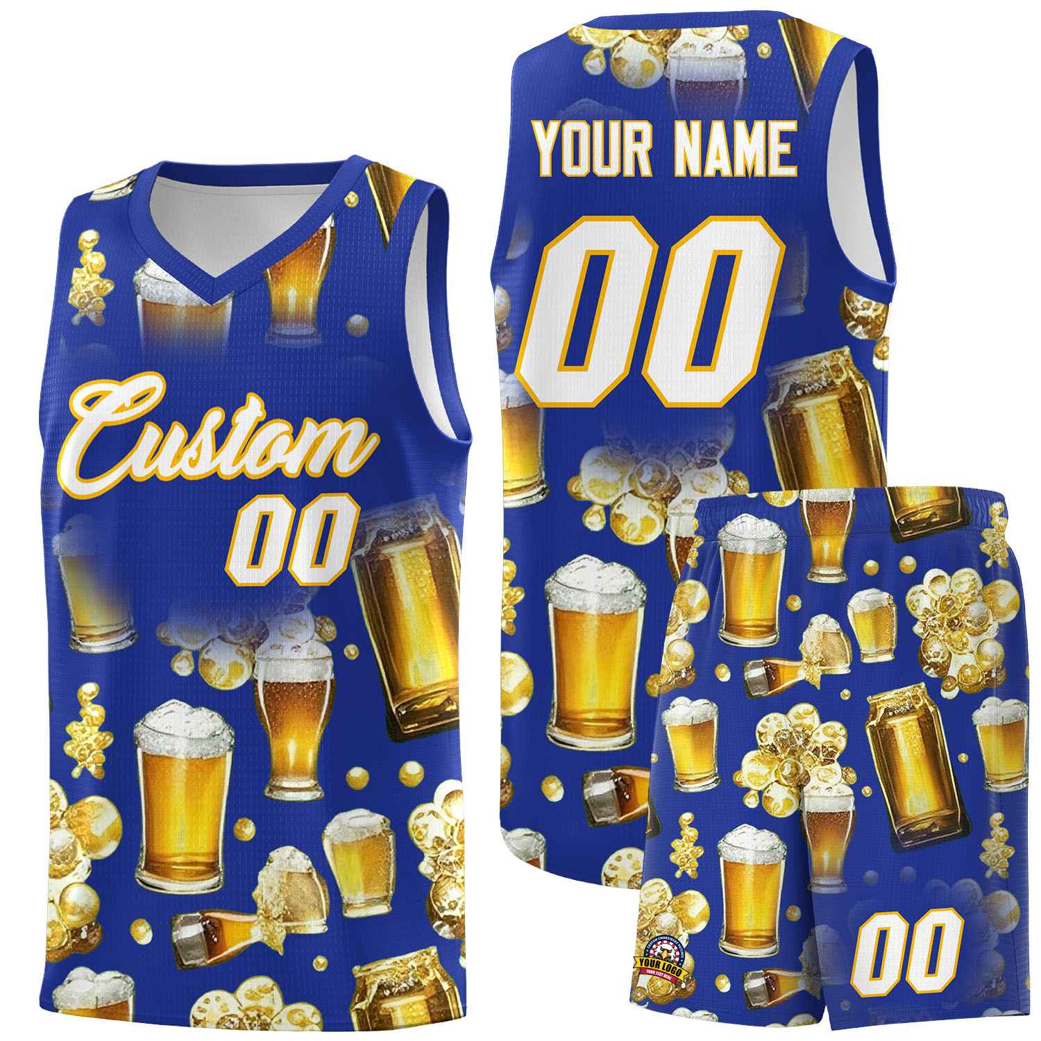 Custom Royal Blue National Beer Day Personalized Beer Bubble Basketball Jersey | Perfect for parties | Dye-sublimation printing | KXKSHOP