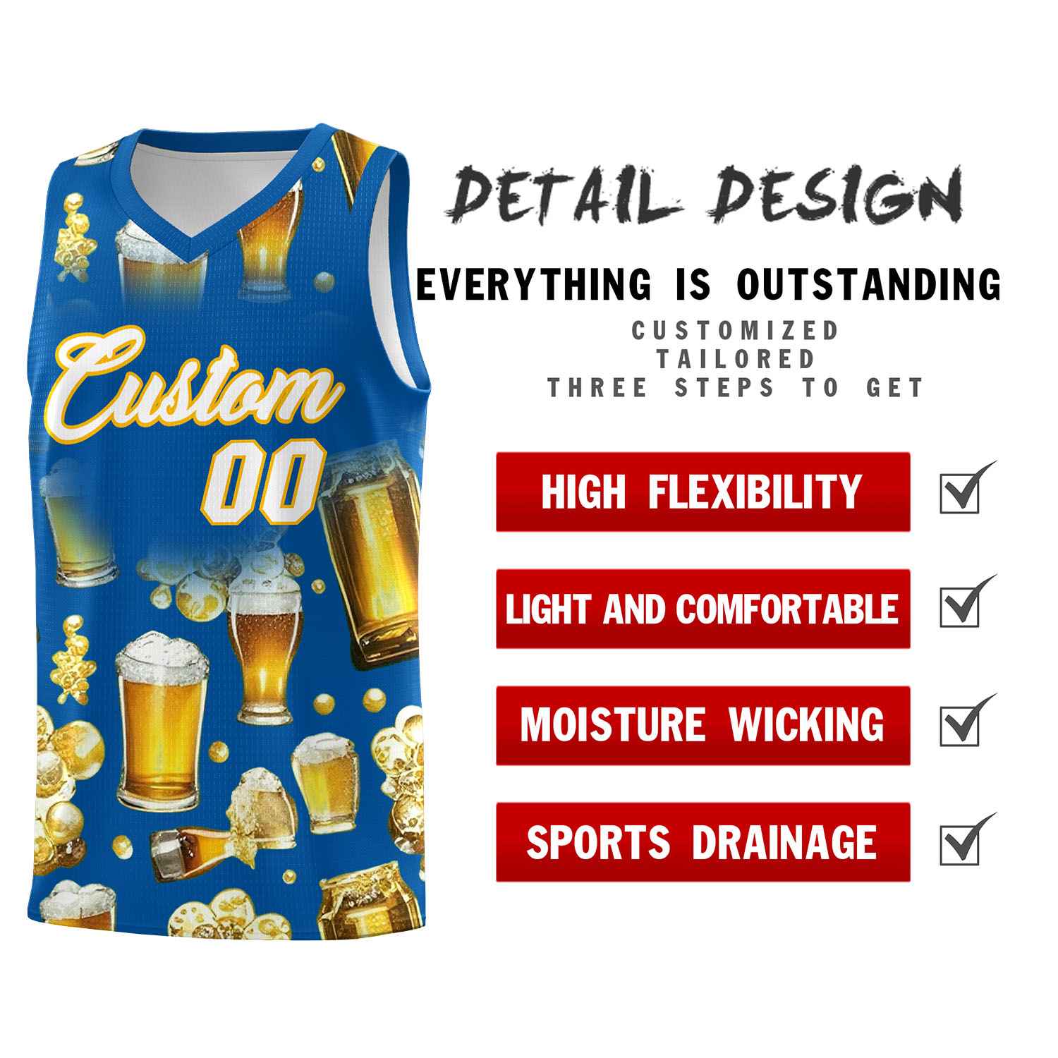Custom Royal National Beer Day Personalized Beer Bubble Basketball Jersey | Perfect for parties | Dye-sublimation printing | KXKSHOP