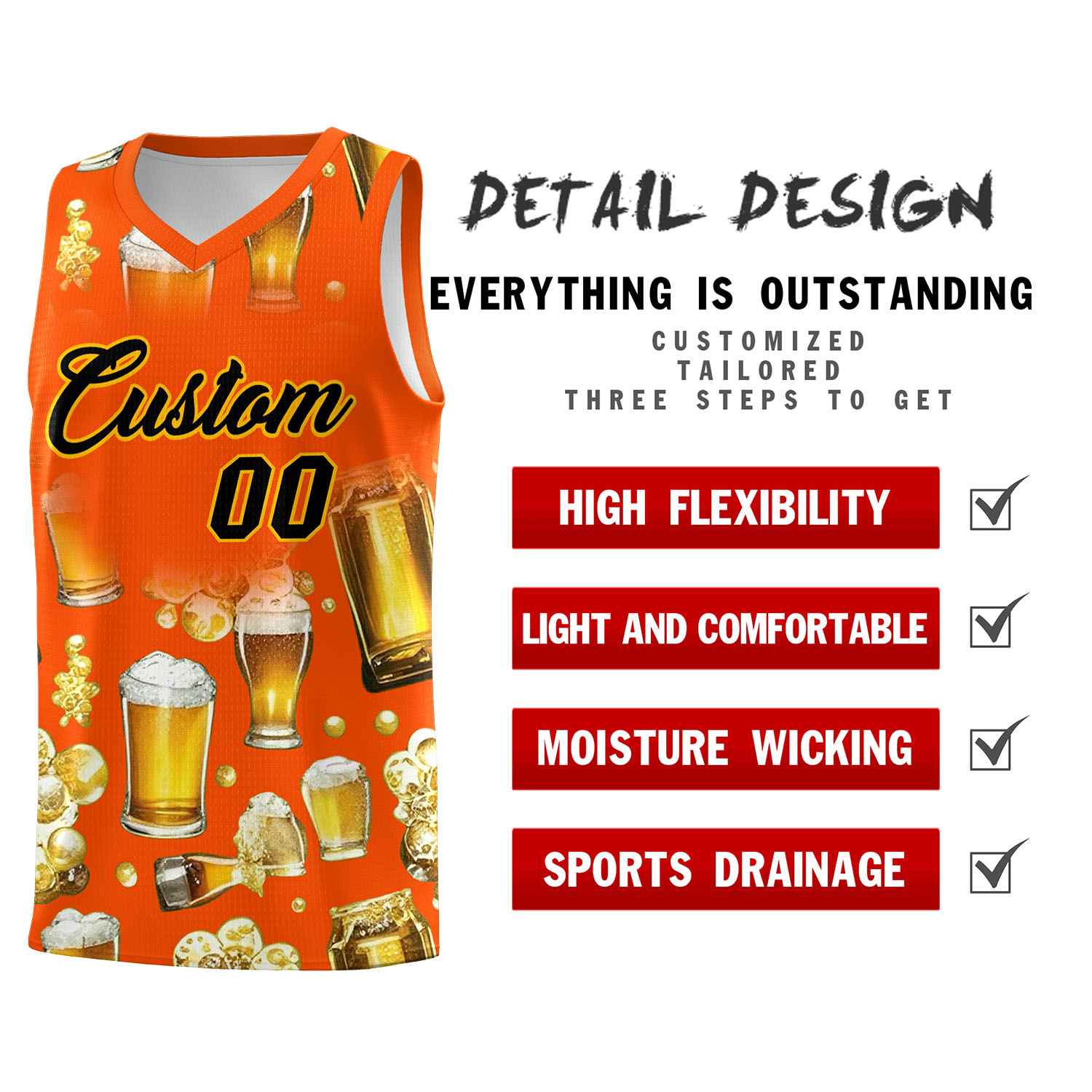 Custom Orange National Beer Day Personalized Beer Bubble Basketball Jersey | Perfect for parties | Dye-sublimation printing | KXKSHOP