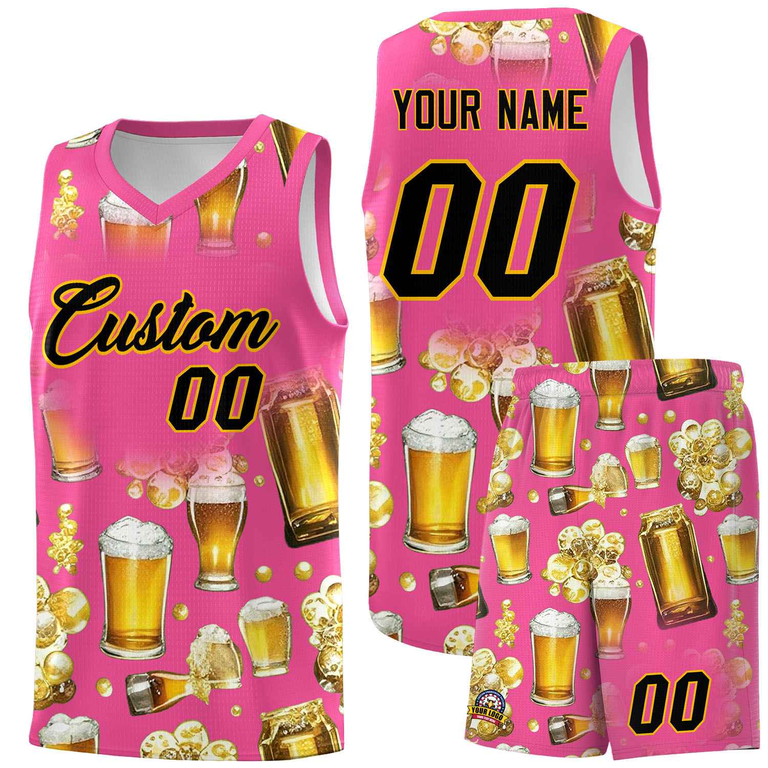 Custom Pink National Beer Day Personalized Beer Bubble Basketball Jersey | Perfect for parties | Dye-sublimation printing | KXKSHOP