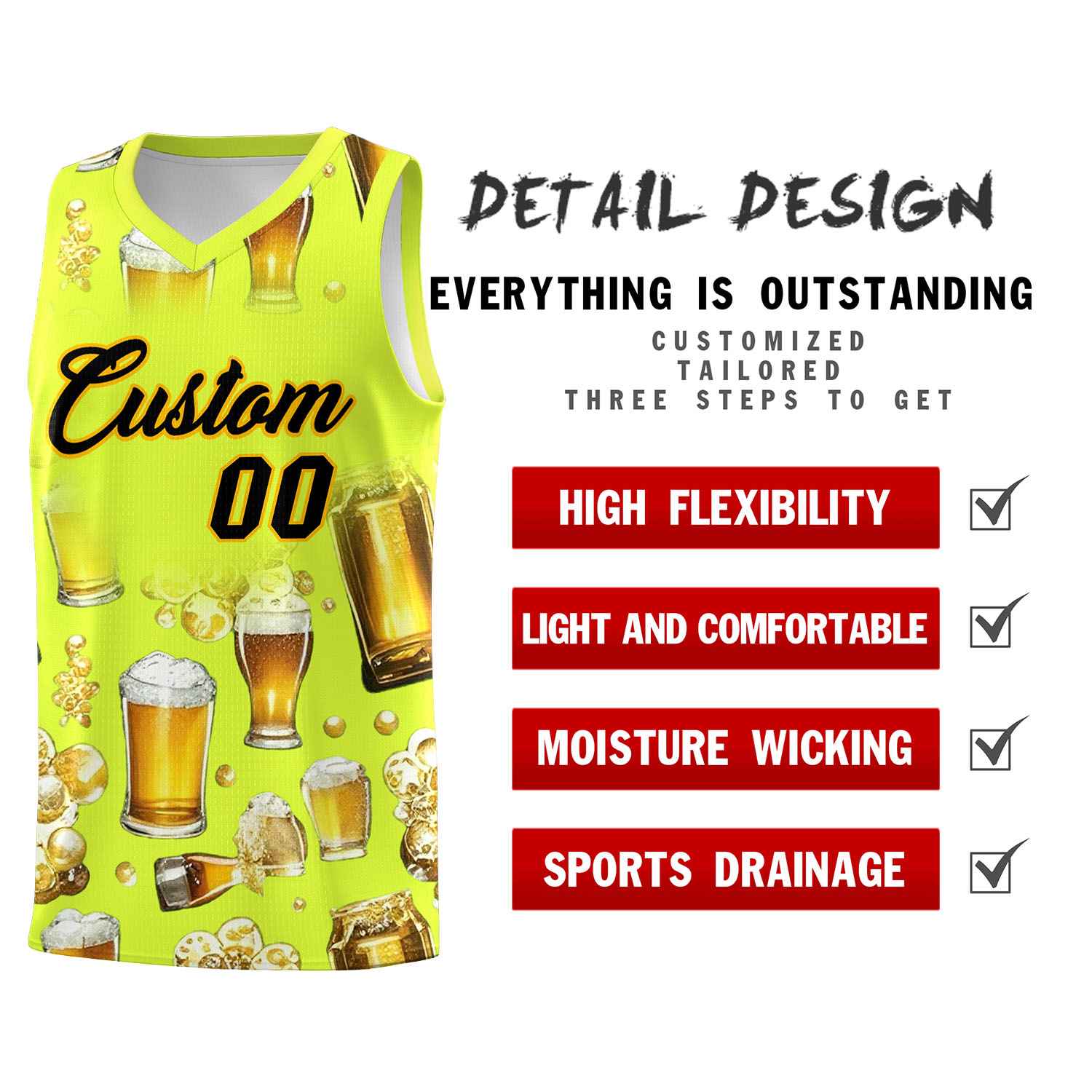 Custom Fluorescent Green National Beer Day Personalized Beer Bubble Basketball Jersey | Perfect for parties | Dye-sublimation printing | KXKSHOP